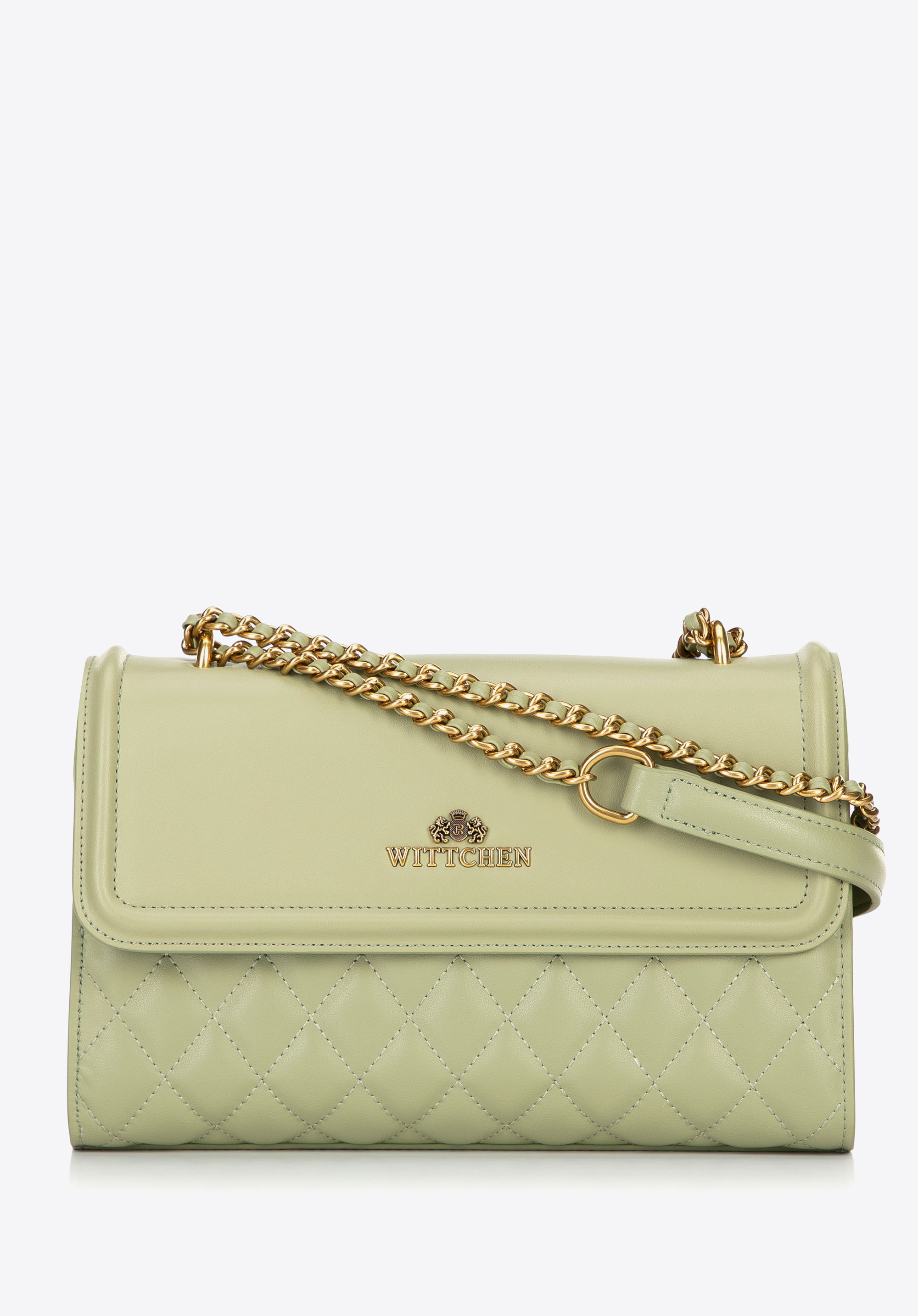 Жіноча стьобана сумка через плече з натуральної шкіри, фісташковий, 100-4E-205-9, Фото 1