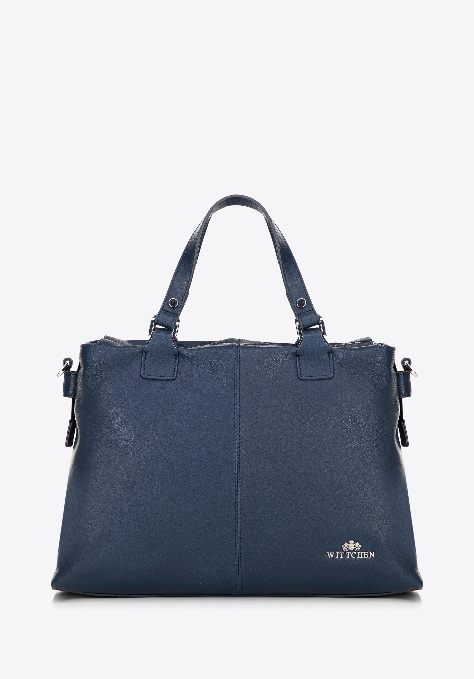 Жіноча шкіряна сумка-шоппер на два відділення, темно-синій, 100-4E-804-7, Фото 1