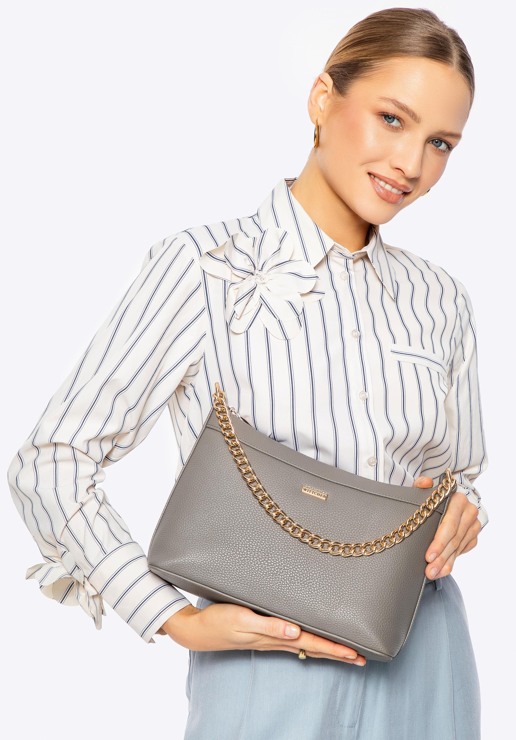 Жіноча сумка через плече зі штучної шкіри, сіро-золотий, 100-4Y-008-7, Фото 1