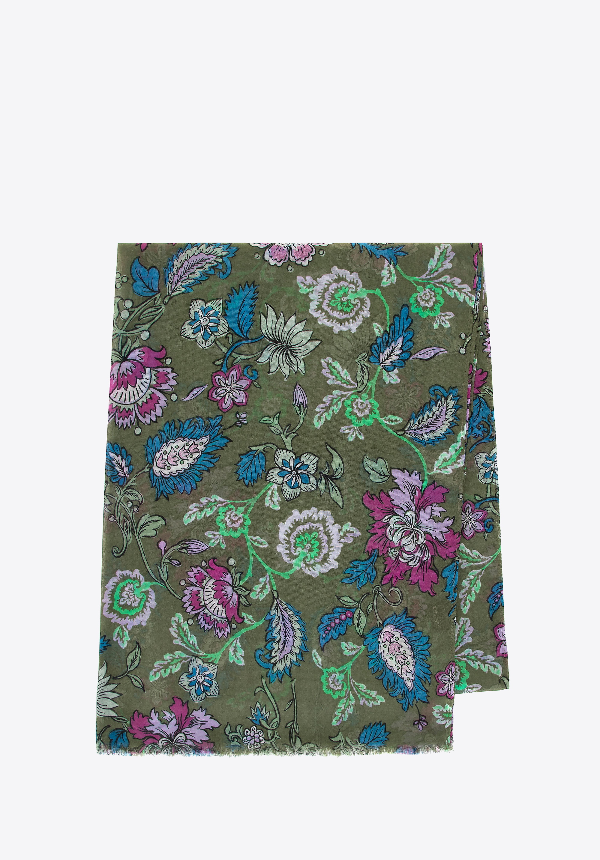 Жіночий шарф у квітковий візерунок, зелено-синій, 100-7D-012-XZ, Фото 1