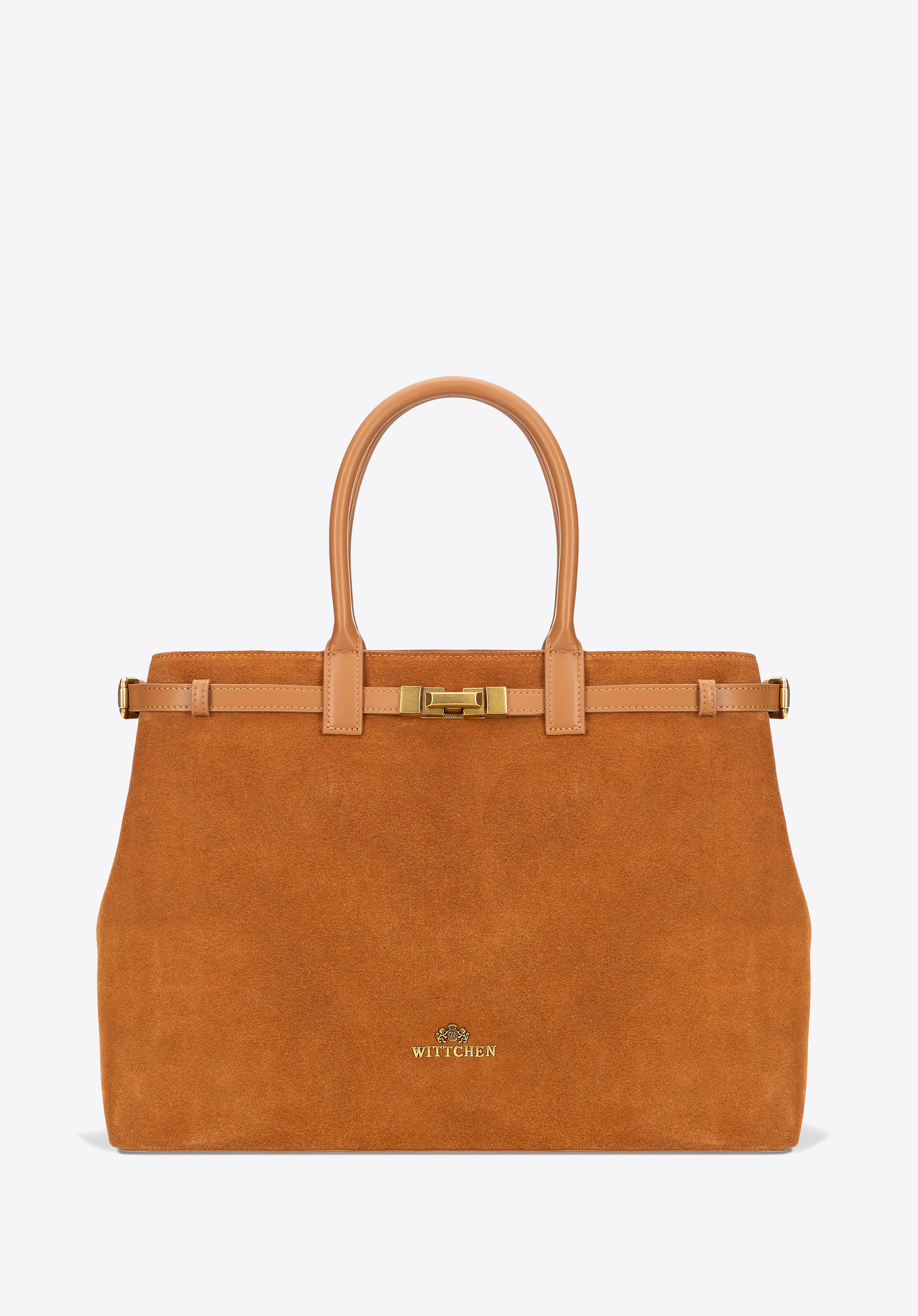 Сумка з гладкої шкіри та замші, світло-коричневий, 101-4E-204-5, Фото 1