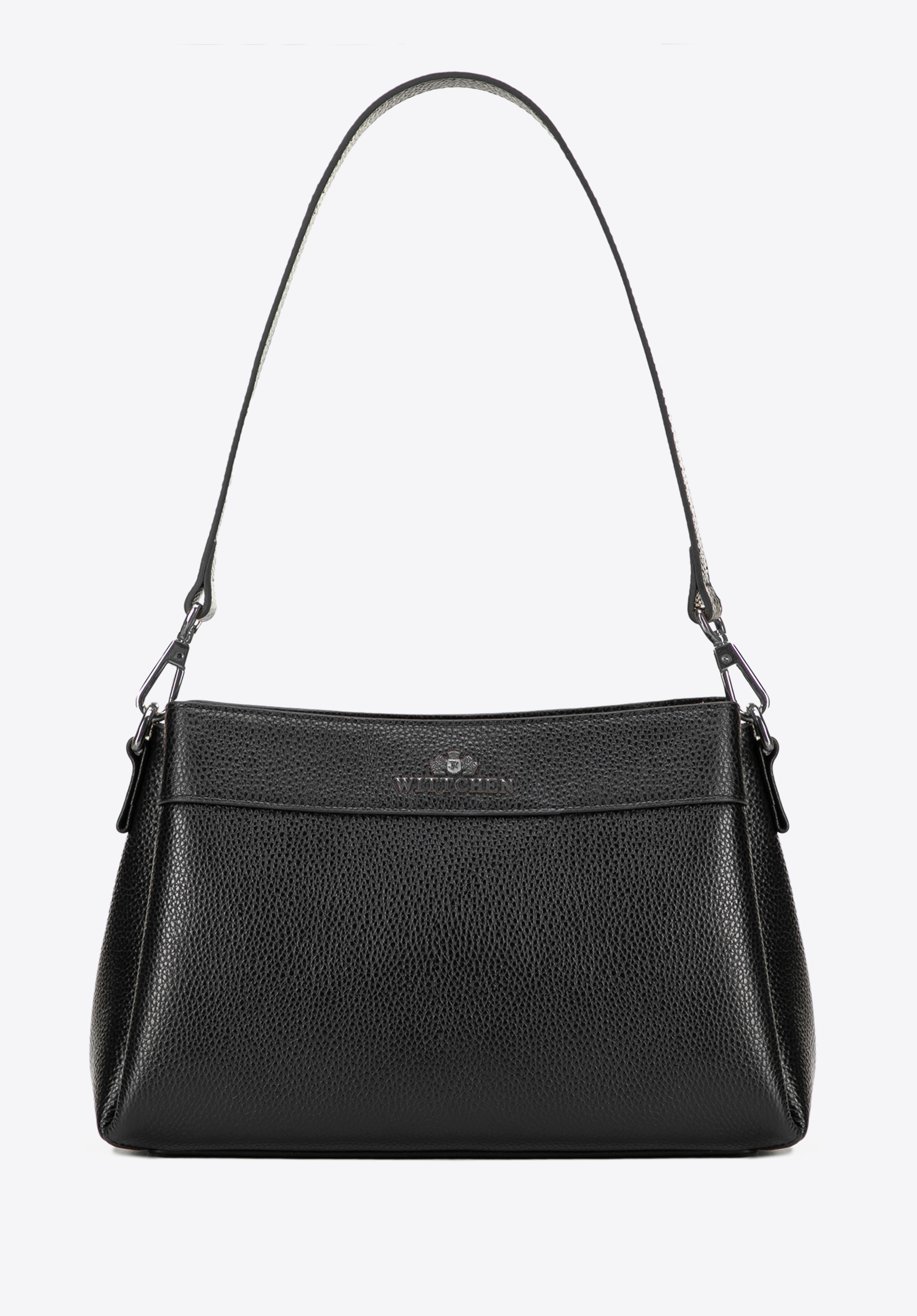 Жіноча трапецієподібна сумка-месенджер з натуральної шкіри, чорно-графітовий, 101-4E-622-G1, Фото 1