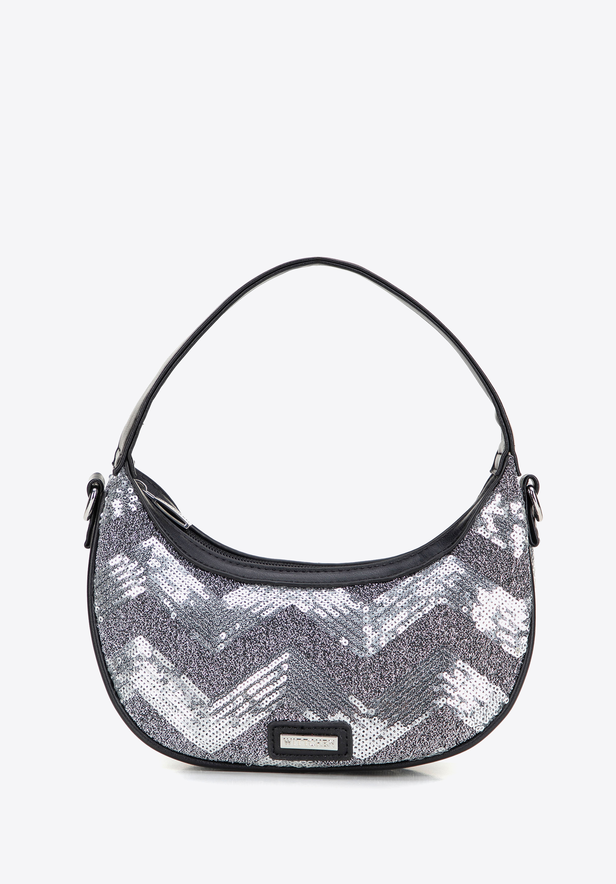 Міні-сумочка зі штучної шкіри у формі півмісяця, срібний, 101-4Y-411-P, Фото 1