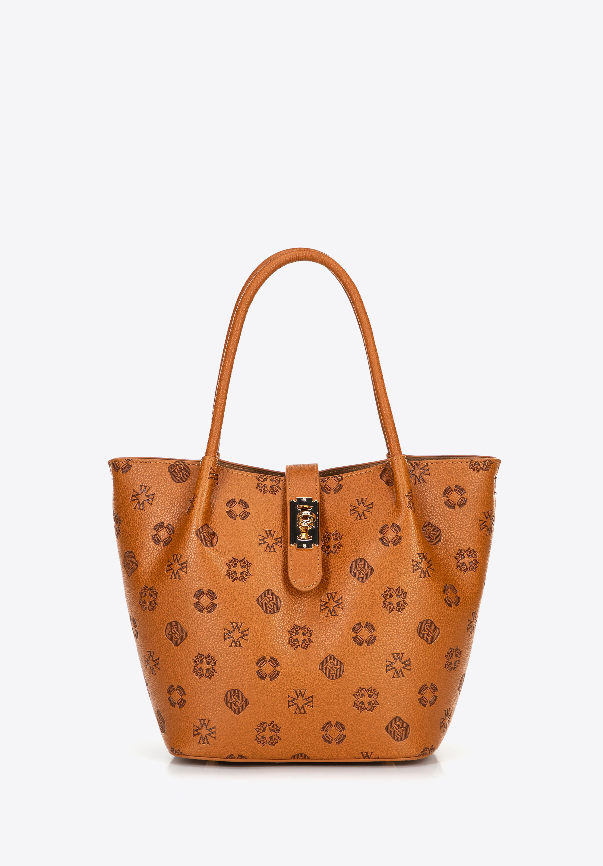 Жіночий саквояж з екошкіри з тисненням логотипу  світло-коричневий