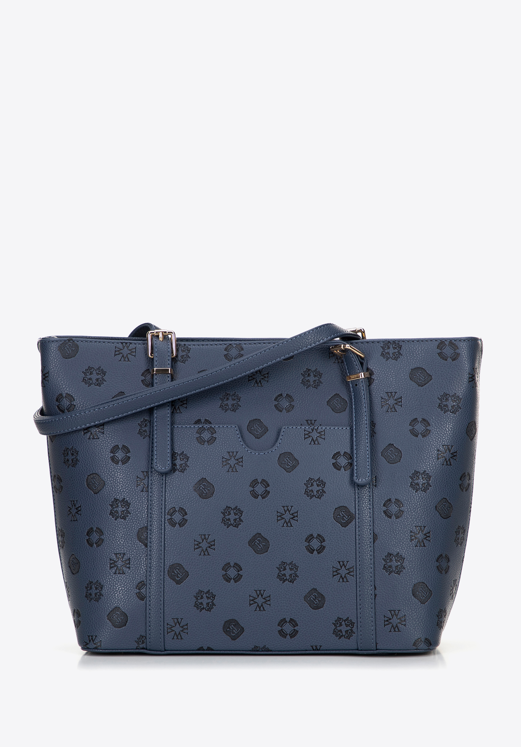 Жіноча сумка-шопер з екошкіри з тисненням, темно-синій, 101-4Y-P05-7, Фото 1