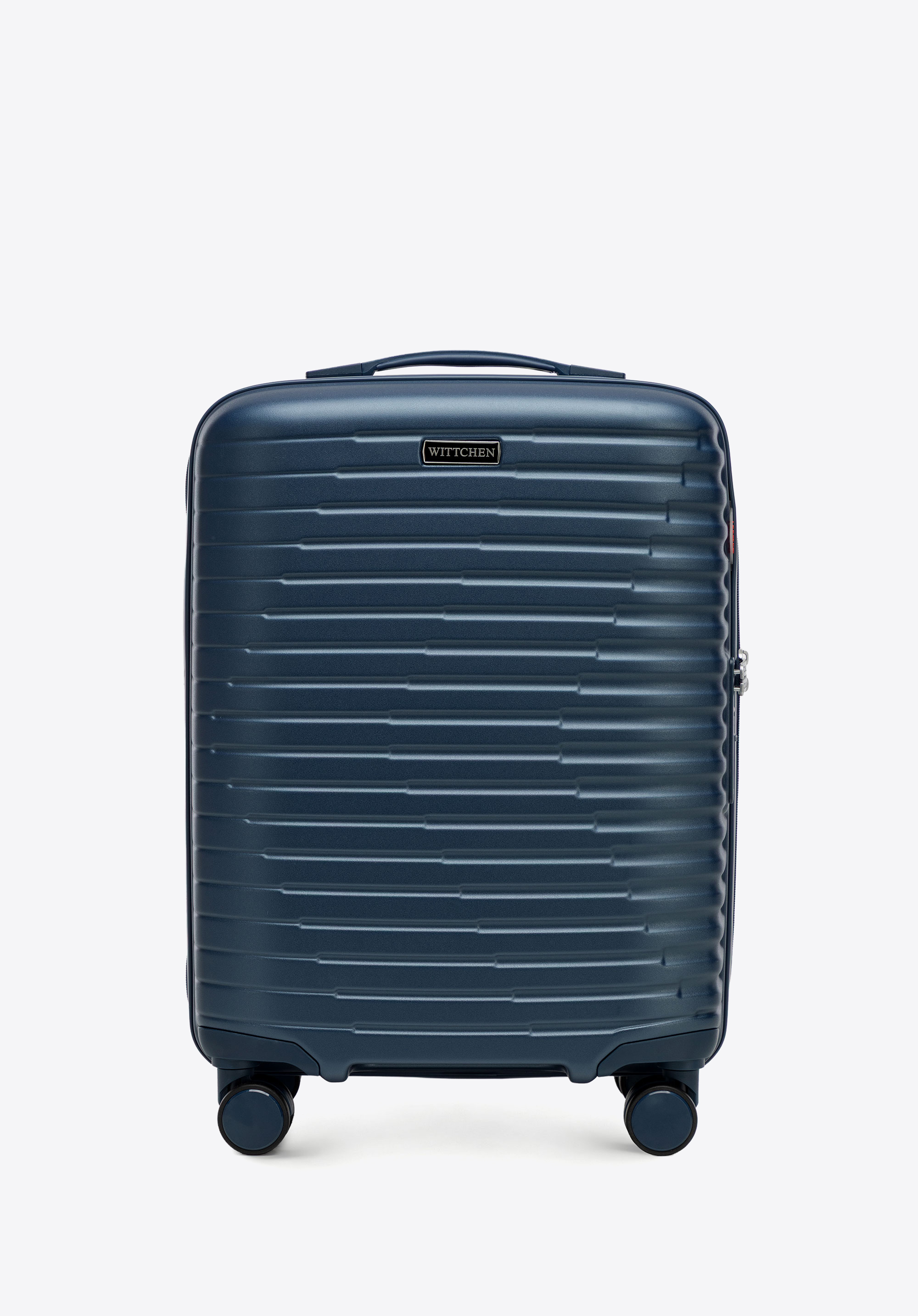 Маленька валіза з полікарбонату з горизонтальним рифленням, темно-синій, 56-3P-611-88G, Фото 1
