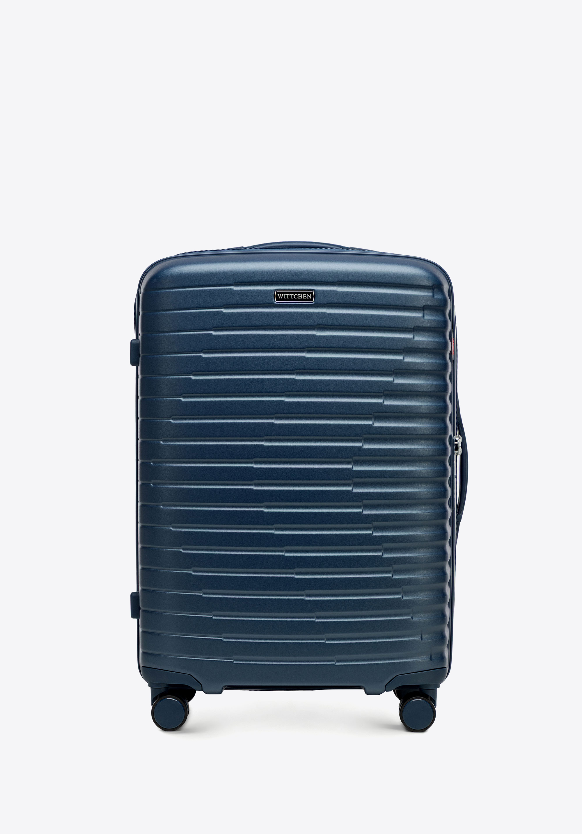Середня валіза з полікарбонату з горизонтальним рифленням, темно-синій, 56-3P-612-10, Фото 1