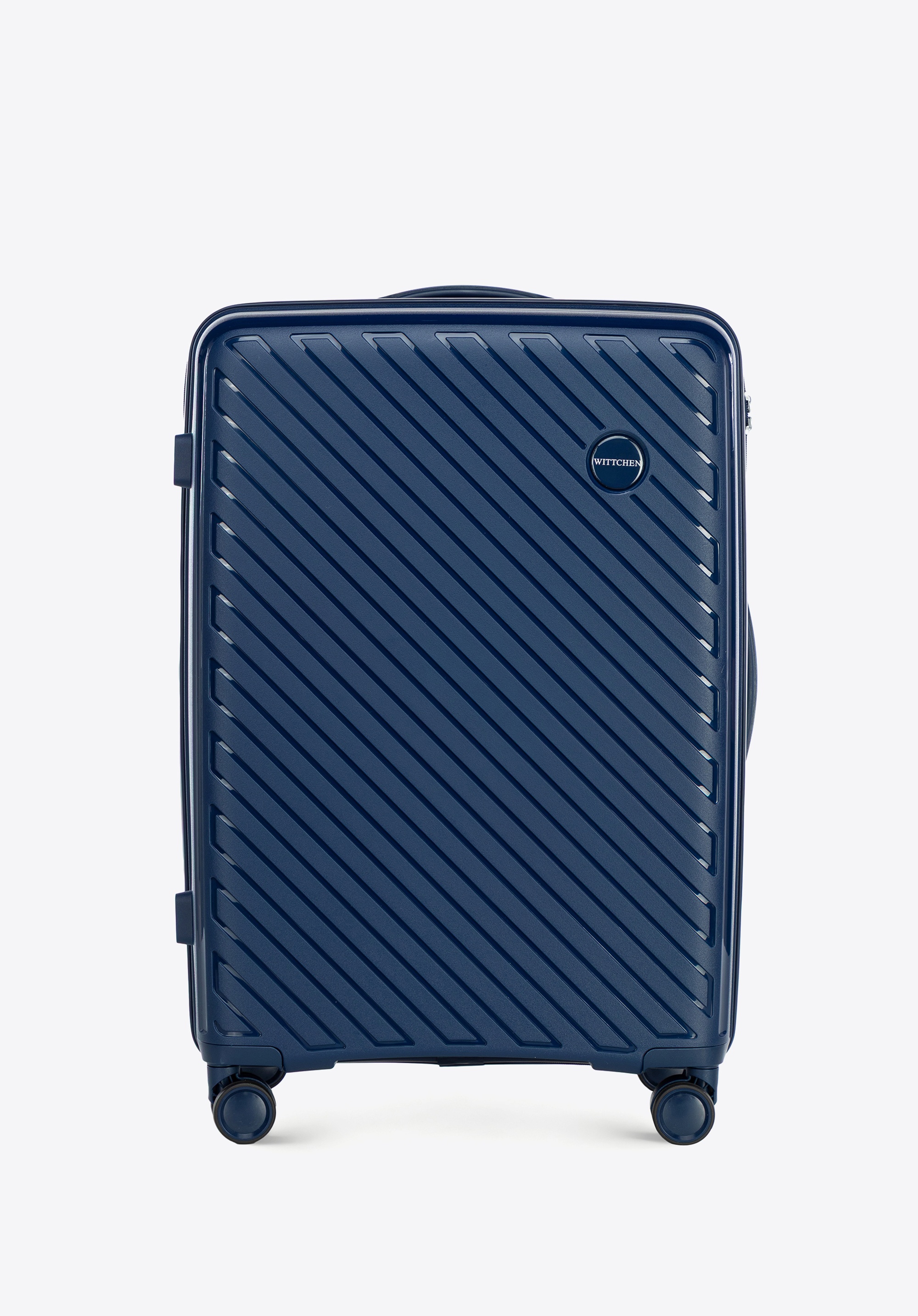 Середня валіза з поліпропілену з тисненням у вигляді смуг, темно-синій, 56-3T-202-90, Фото 1