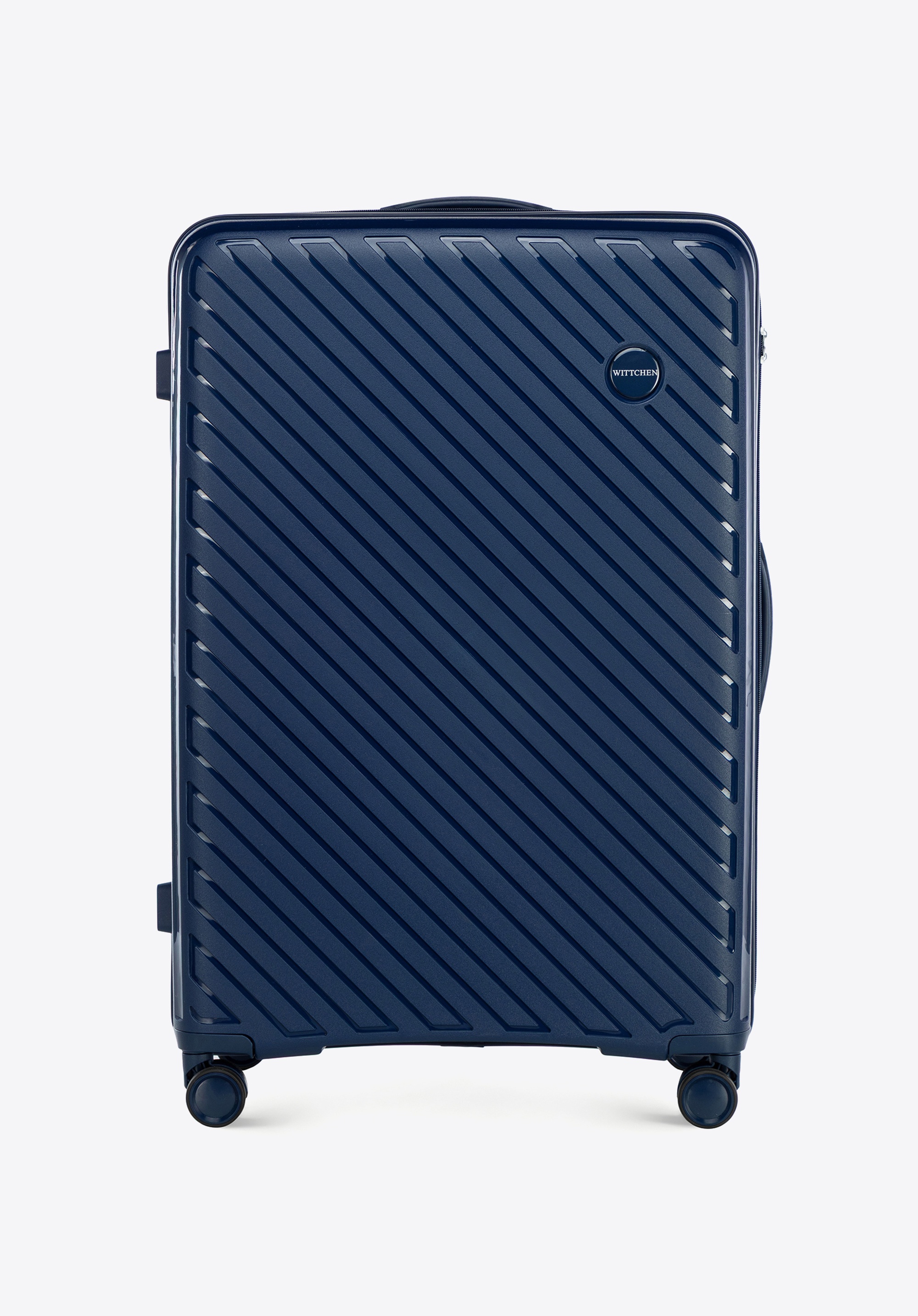 Велика валіза з поліпропілену з тисненням у вигляді смуг, темно-синій, 56-3T-203-90, Фото 1