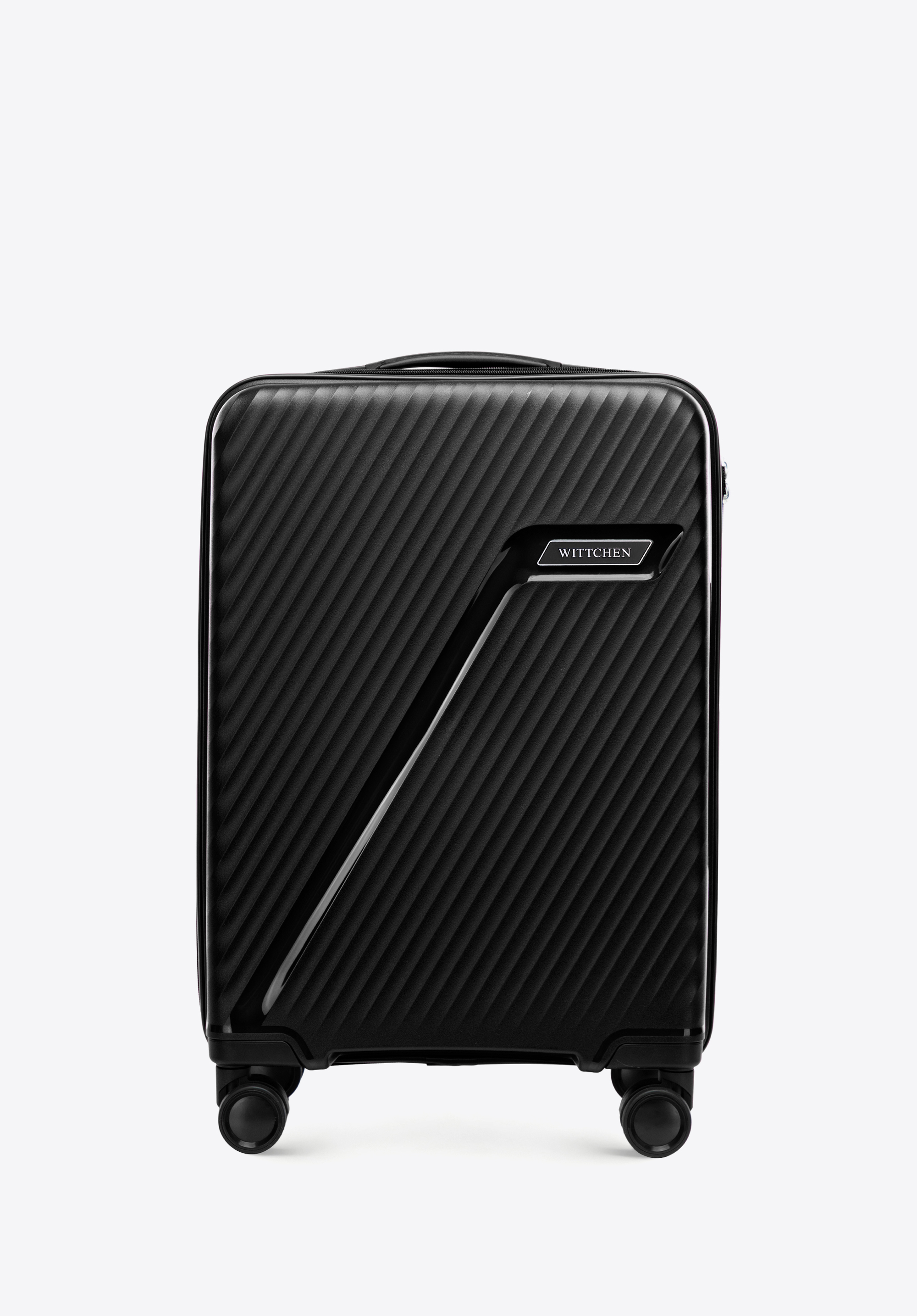 Маленька валіза з поліпропілену з діагональними смужками, чорно-срібний, 56-3T-501-10, Фото 1