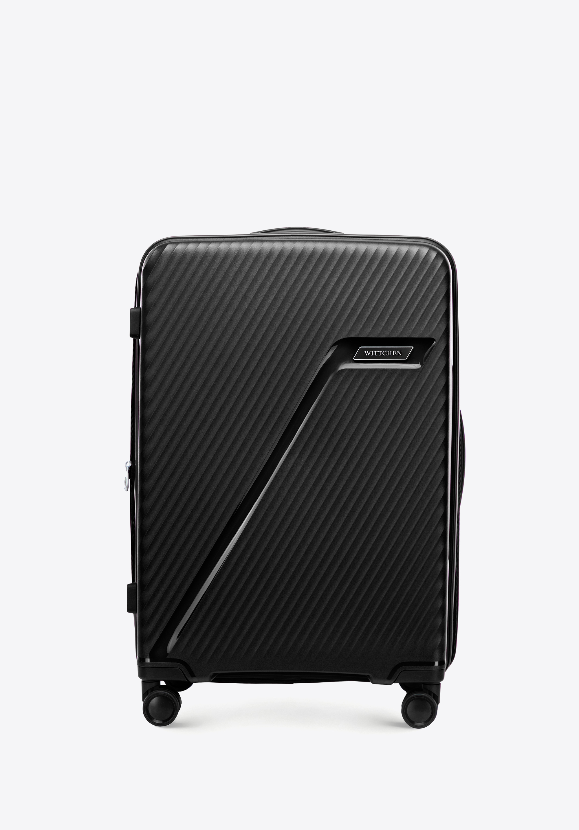 Середня валіза з поліпропілену з діагональними смужками, чорно-срібний, 56-3T-502-10, Фото 1