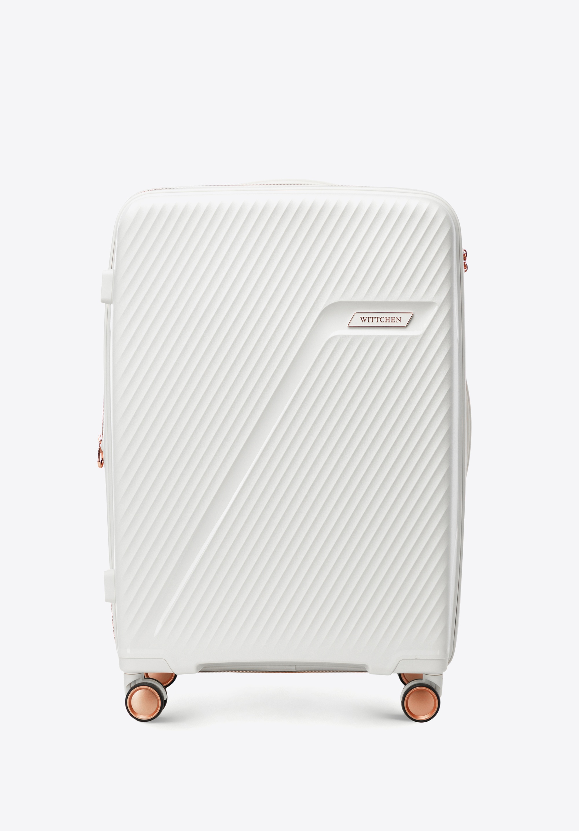 Середня валіза з поліпропілену з діагональними смужками, кремово-золотий, 56-3T-502-89G, Фото 1