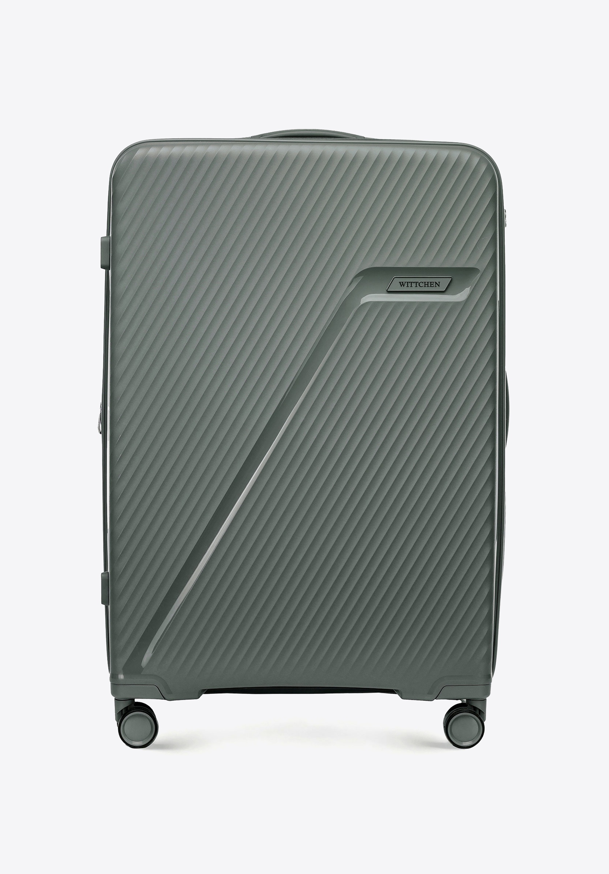 Велика поліпропіленова валіза з діагональними смугами, сірий, 56-3T-503-01, Фото 1