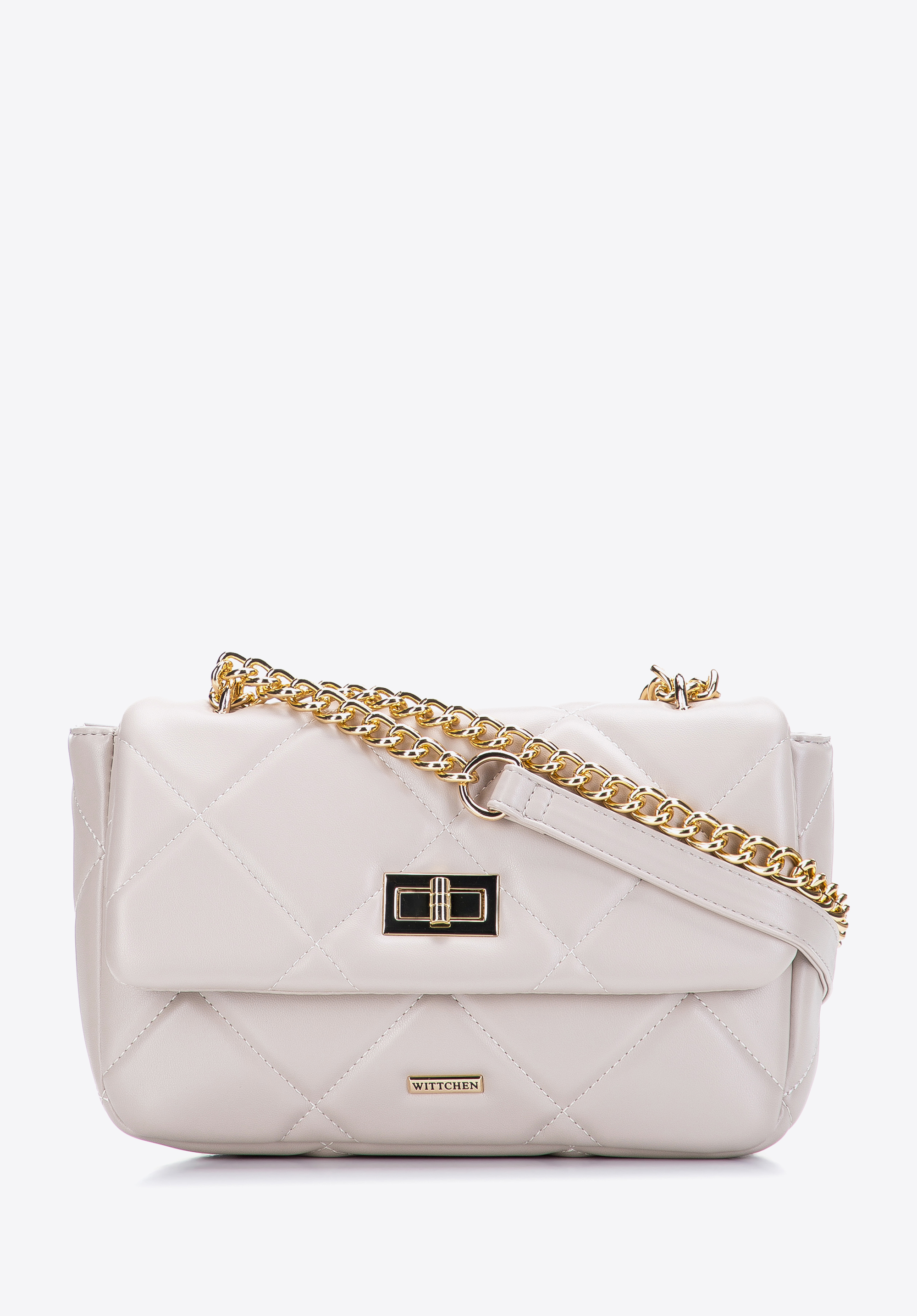 Жіноча стьобана квадратна сумка на ланцюжку, світло-бежевий, 97-4Y-229-P, Фото 1