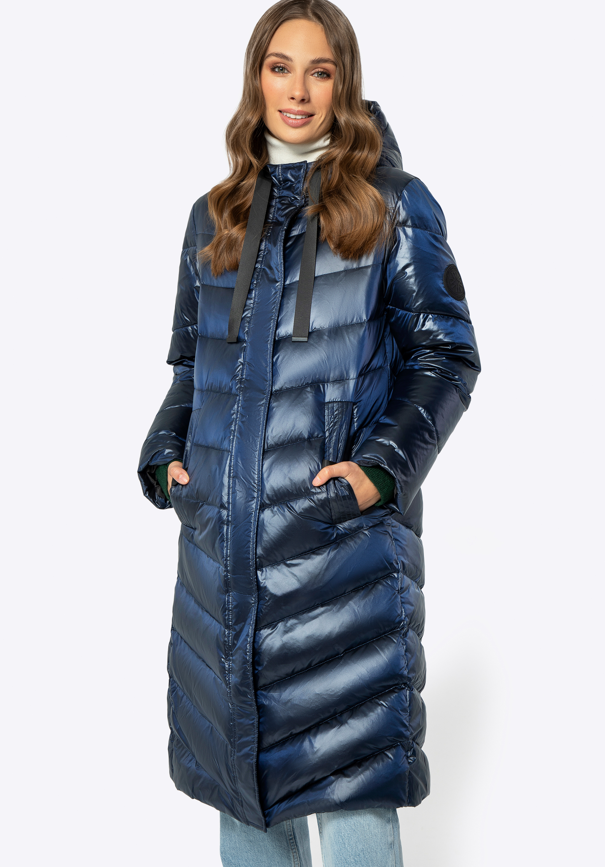 Жіноче стьобане пухове пальто, темно-синій, 99-9D-401-N-XL, Фото 1