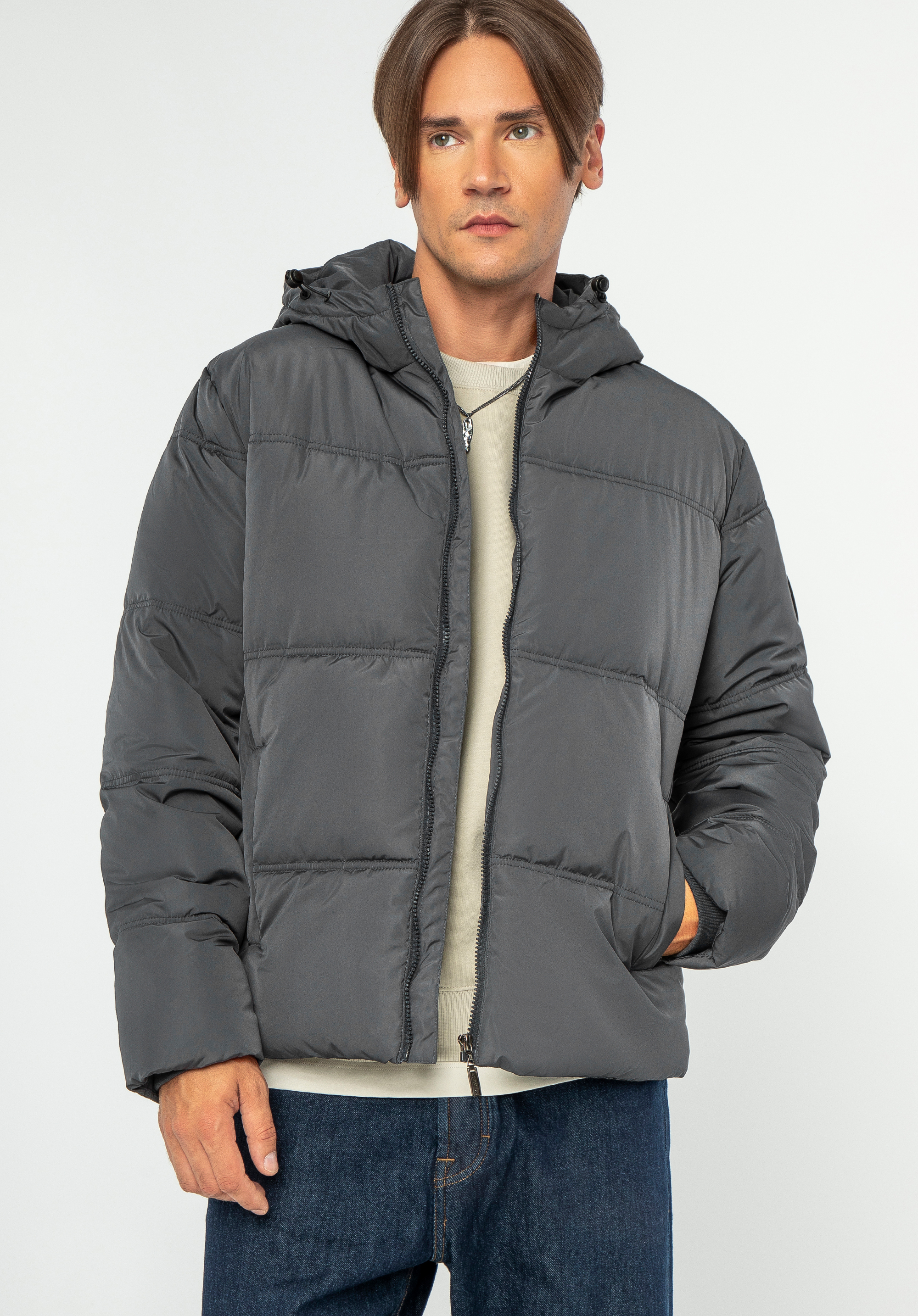 Чоловіча стьобана куртка з вензелем, графітний, 99-9D-950-8-L, Фото 1