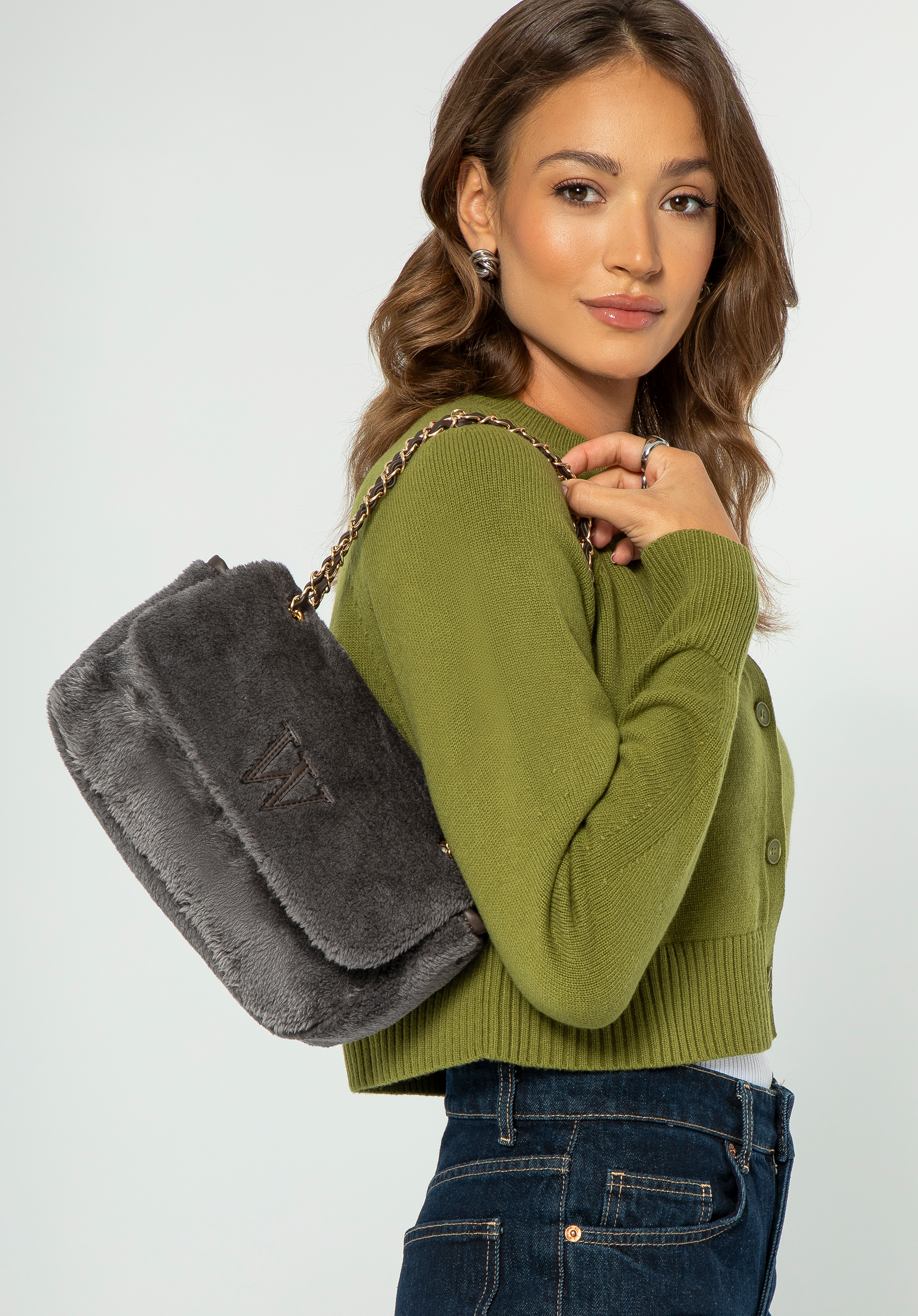 Жіноча сумка через плече з хутром, сірий, 99-4Y-218-9, Фото 1