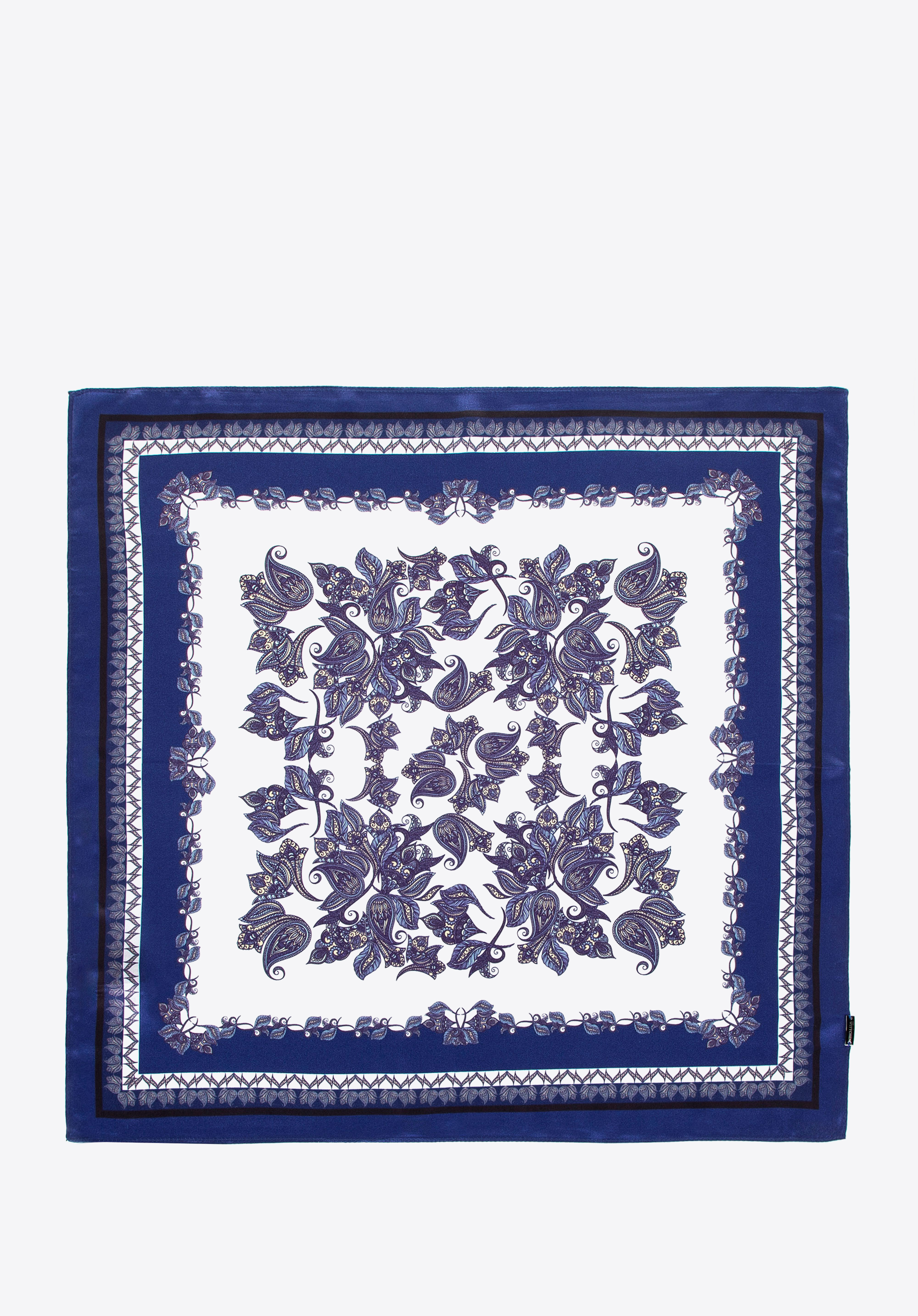 Шовкова жіноча хустка з квітковим візерунком, біло-темно-синій, 100-7D-S20-X44, Фото 1