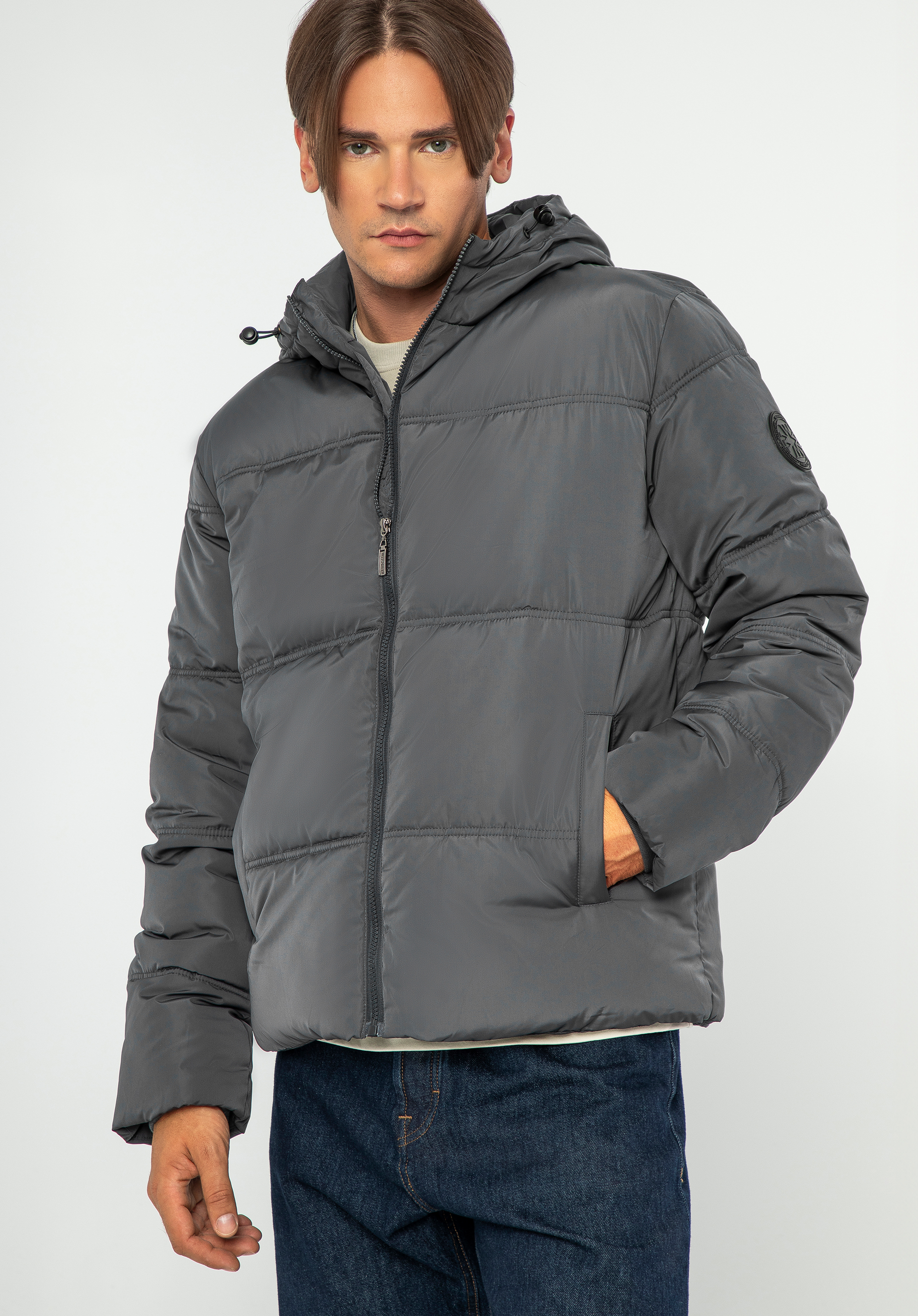 Чоловіча стьобана куртка з вензелем, графітний, 99-9D-950-8-L, Фото 1