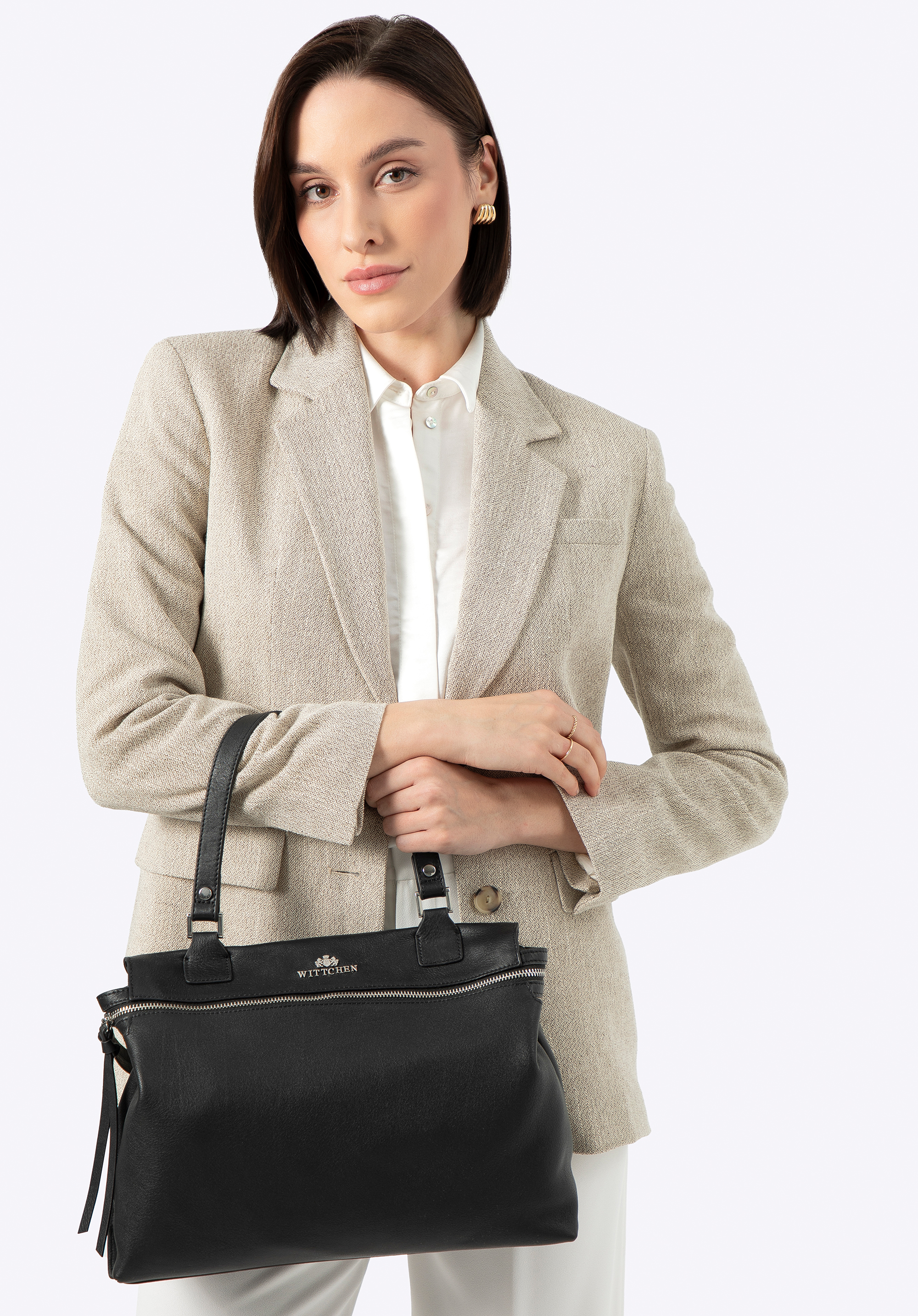 Жіночий саквояж з натуральної шкіри, чорно-срібний, 100-4E-800-1G, Фото 1