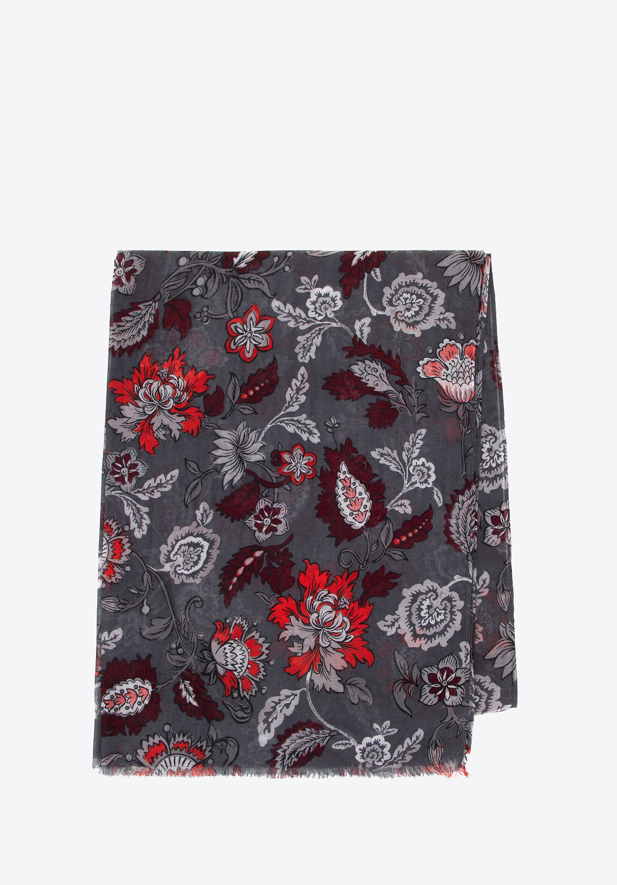 Жіночий шарф у квітковий візерунок, сіро-червоний, 100-7D-012-X8, Фото 1