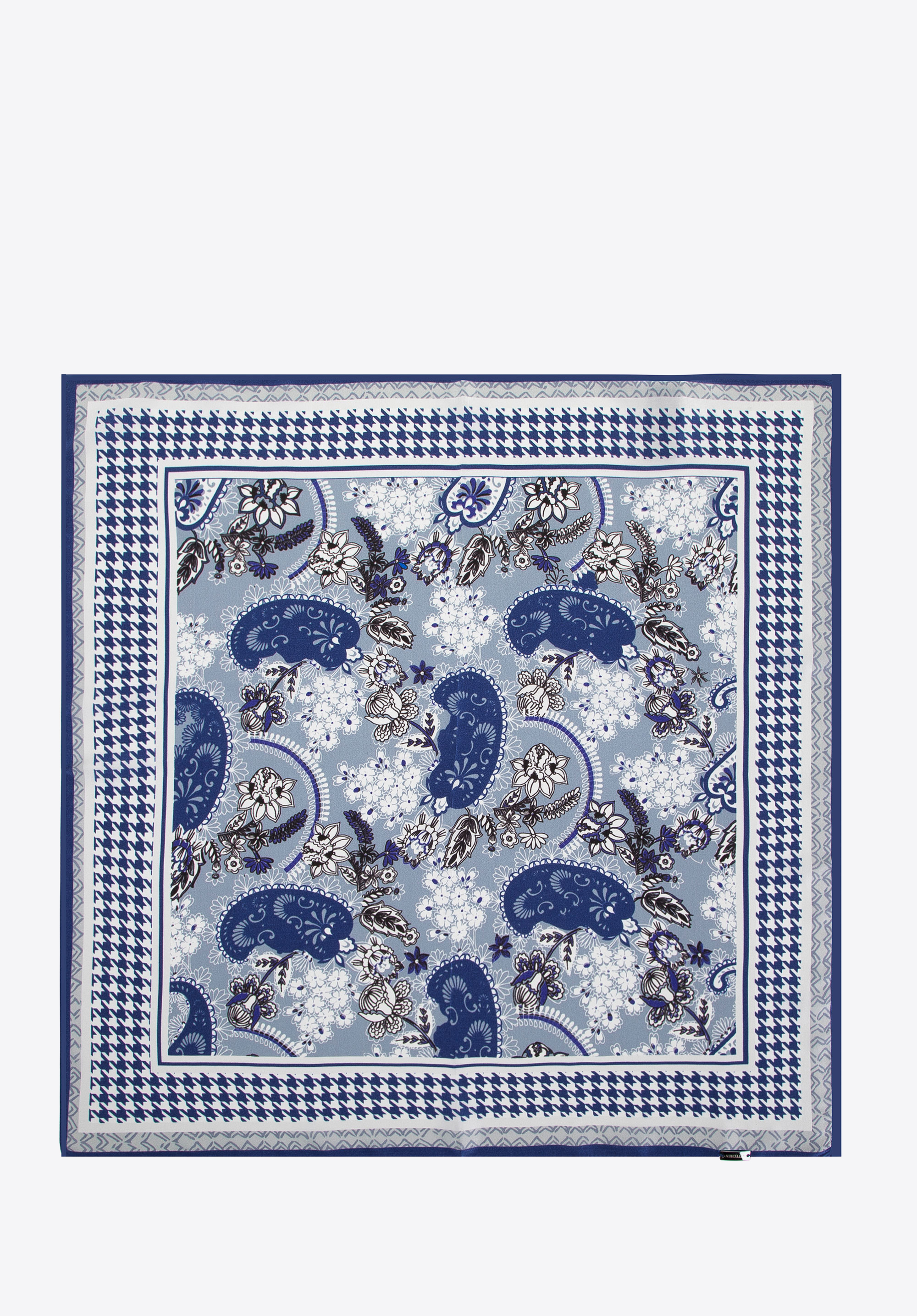 Шовкова жіноча хустка з квітковим візерунком, синьо-білий, 100-7D-S20-X7, Фото 1