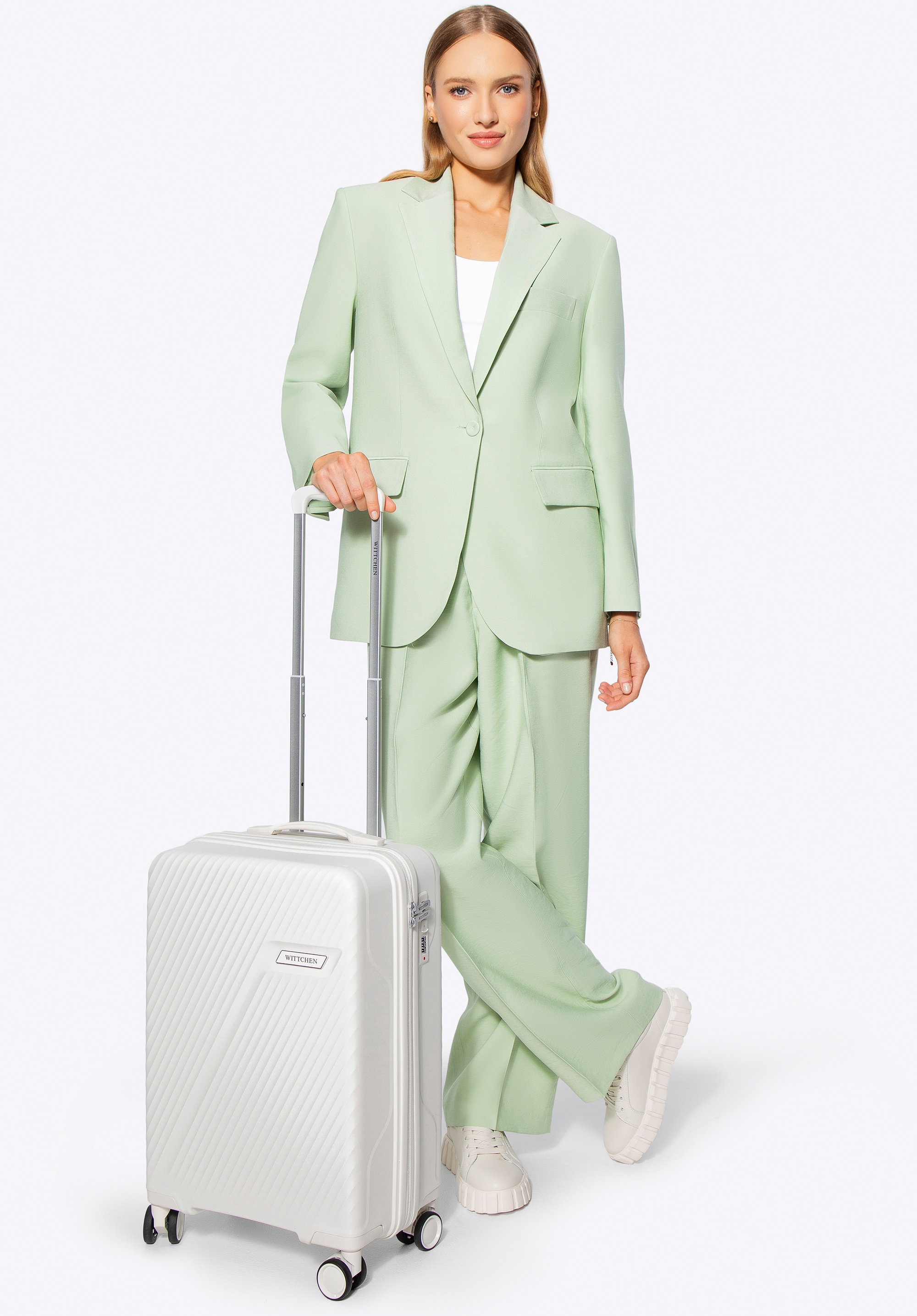 Маленька валіза з поліпропілену з діагональними смужками, біло-сріблястий, 56-3T-501-89, Фото 1