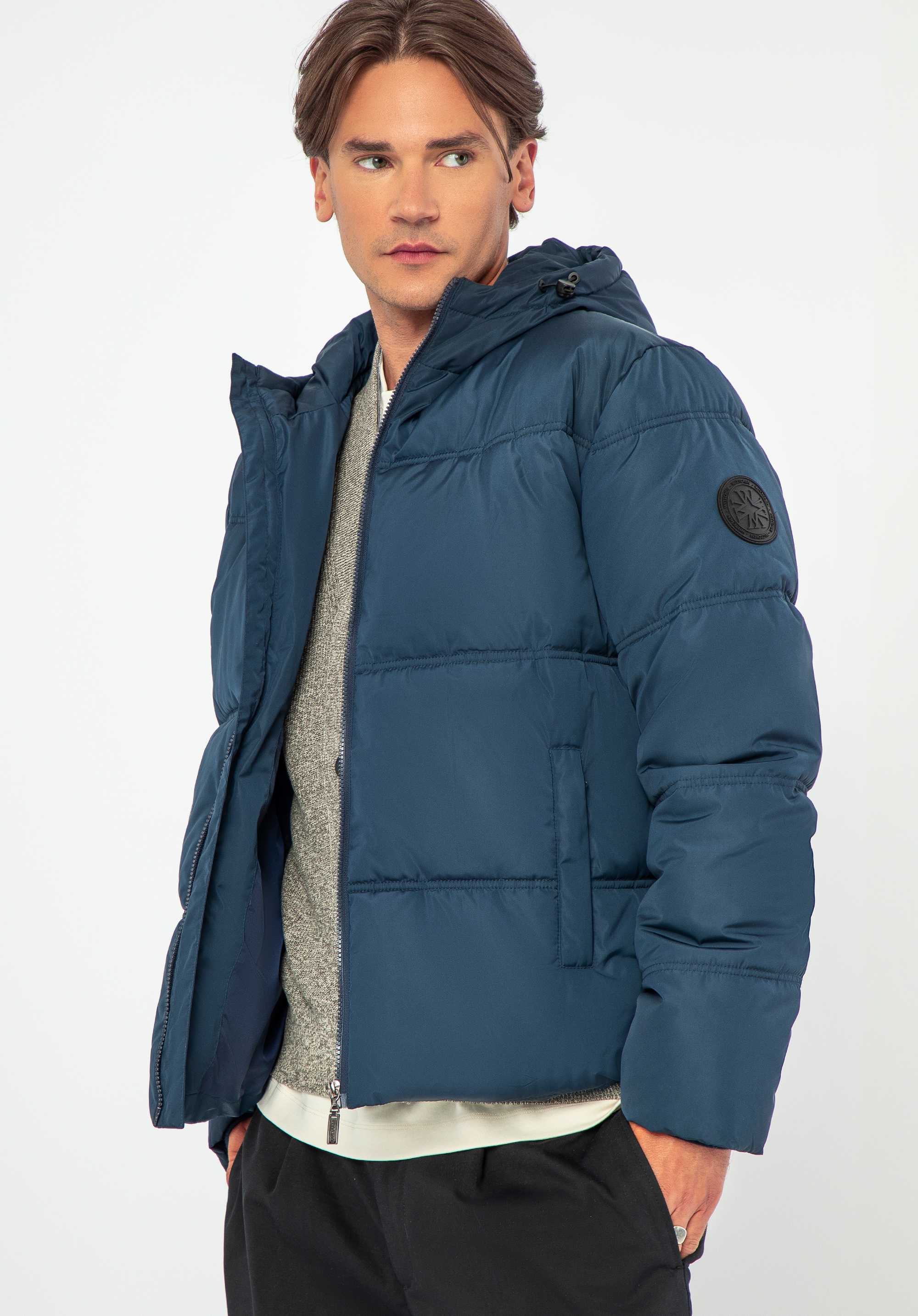 Чоловіча стьобана куртка з вензелем, темно-синій, 99-9D-950-N-XL, Фото 1