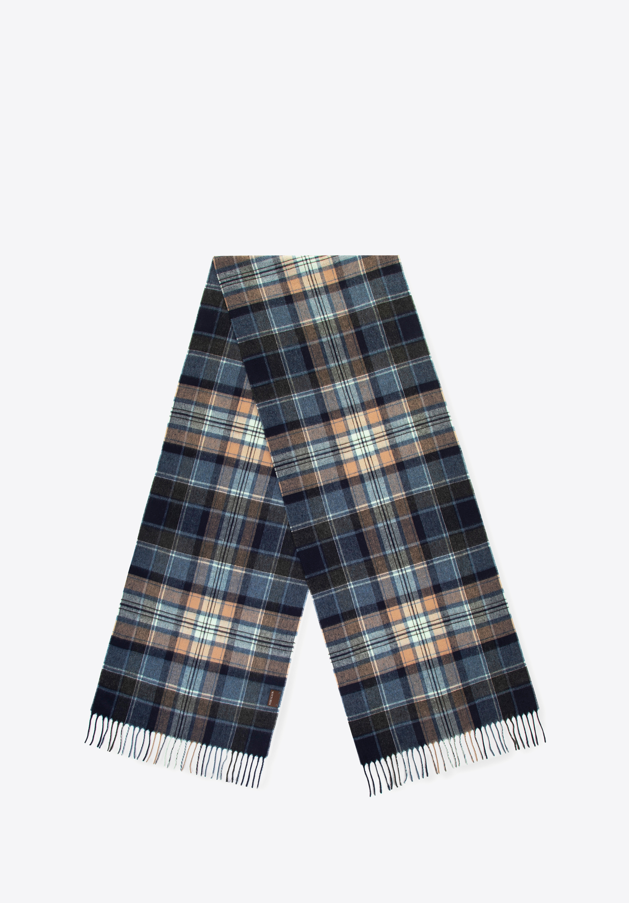 Чоловічий приталений шарф в клітку, темно-синій - бежевий, 100-7M-006-X7, Фото 1