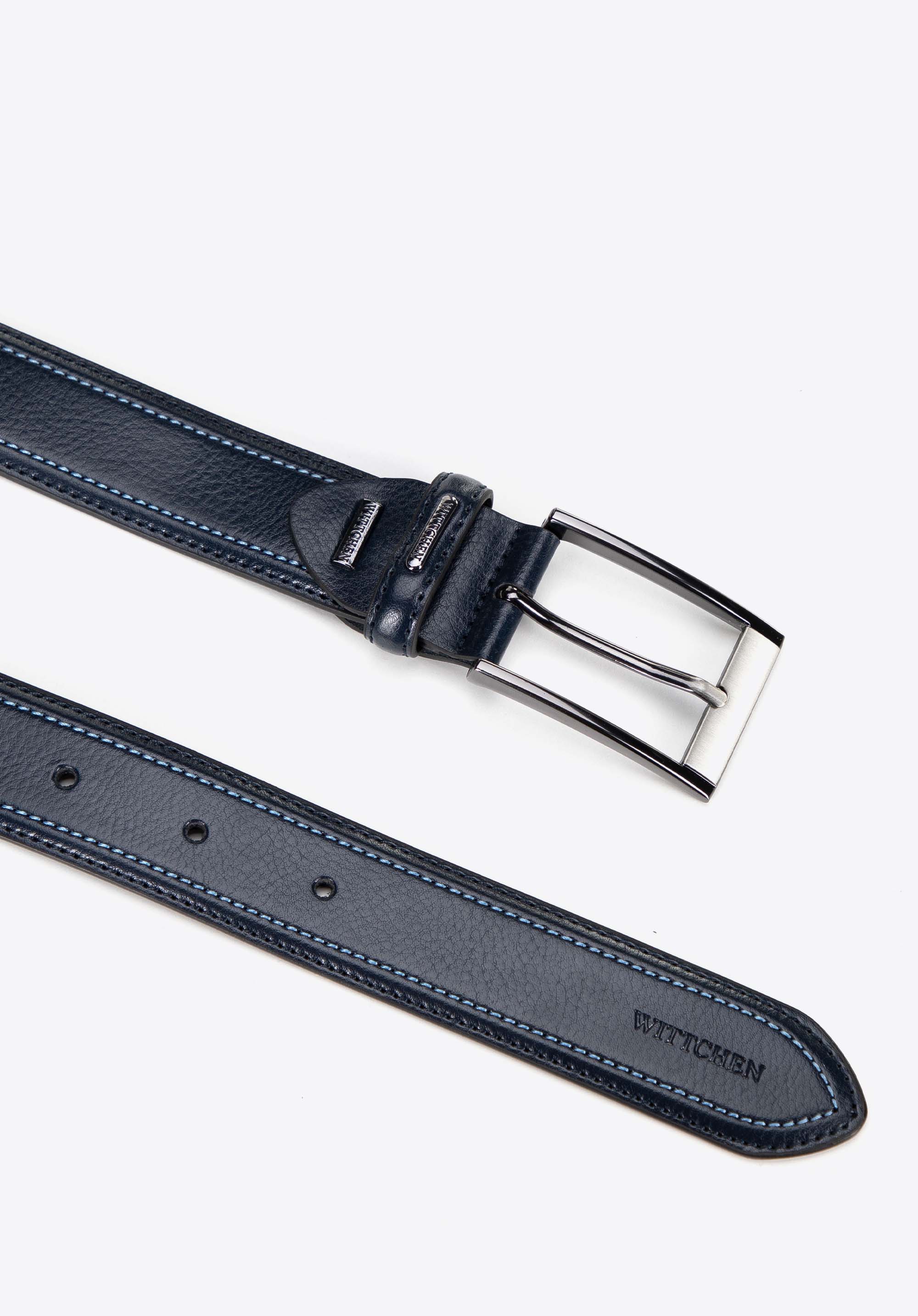 Чоловічий шкіряний ремінь з кольоровою строчкою, темно-синій, 100-8M-900-7-11, Фото 1