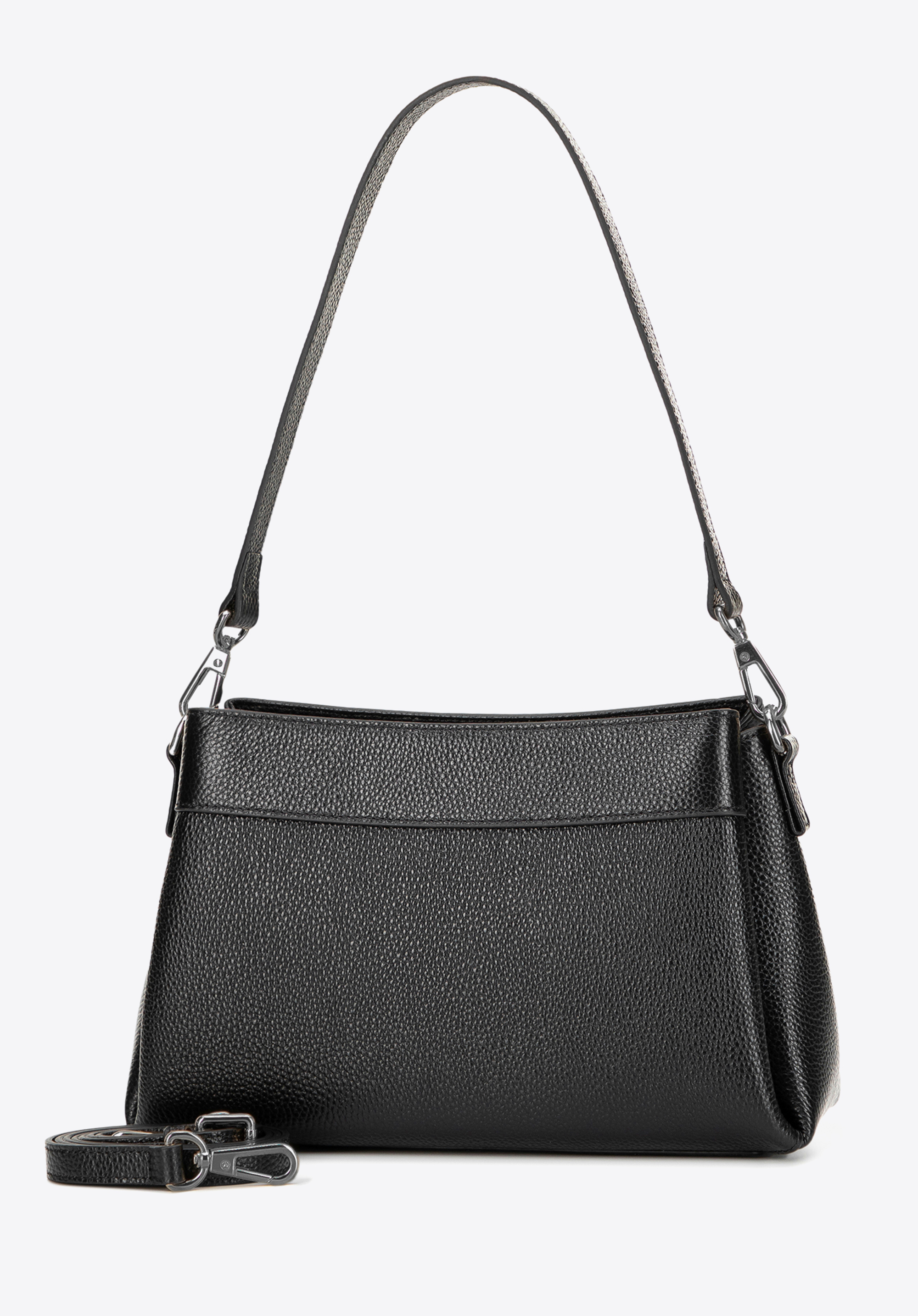 Жіноча трапецієподібна сумка-месенджер з натуральної шкіри, чорно-графітовий, 101-4E-622-G1, Фото 1