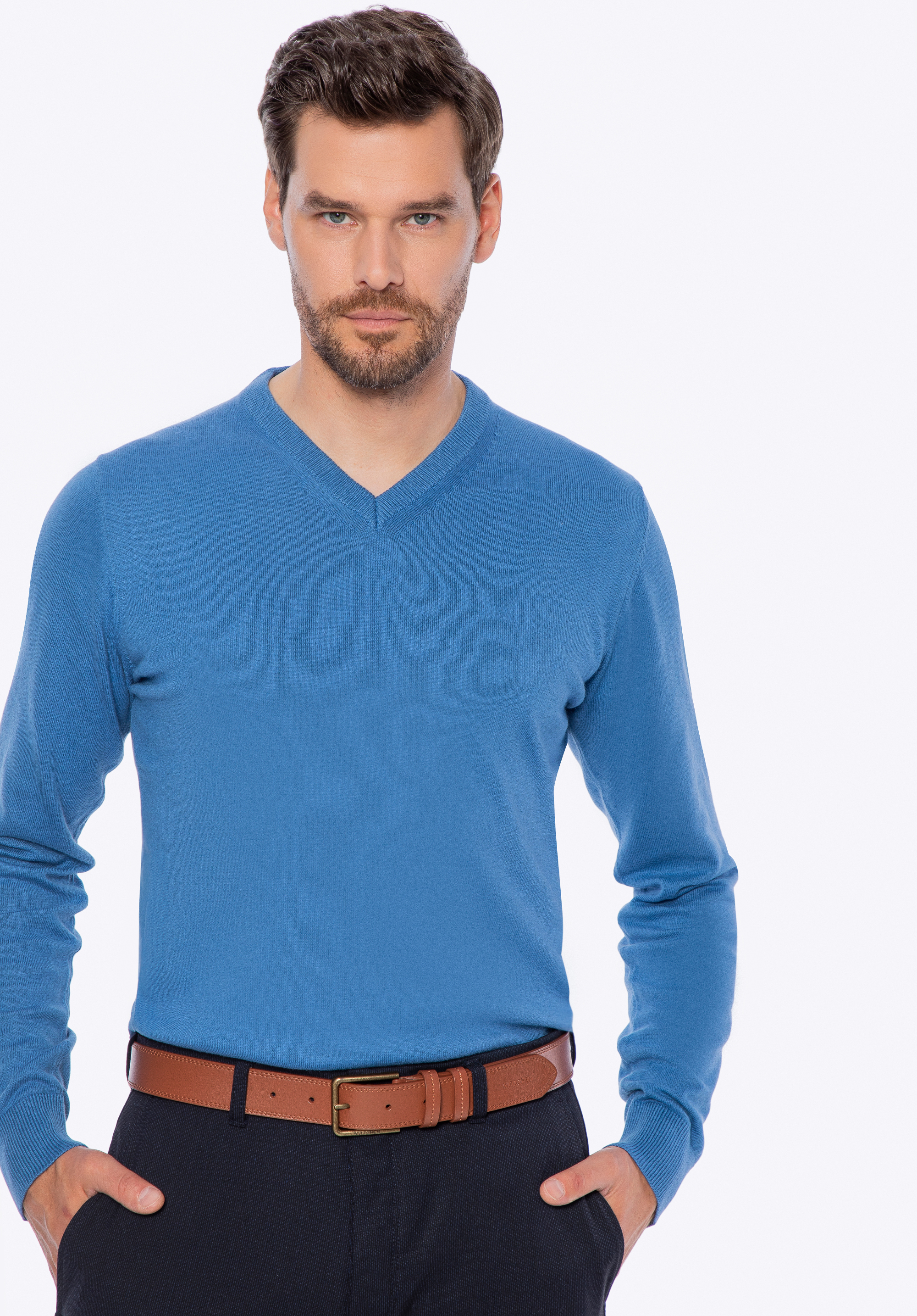 Чоловічий светр з бавовни та кашеміру, синій, M0-99-104-7-XL, Фото 1