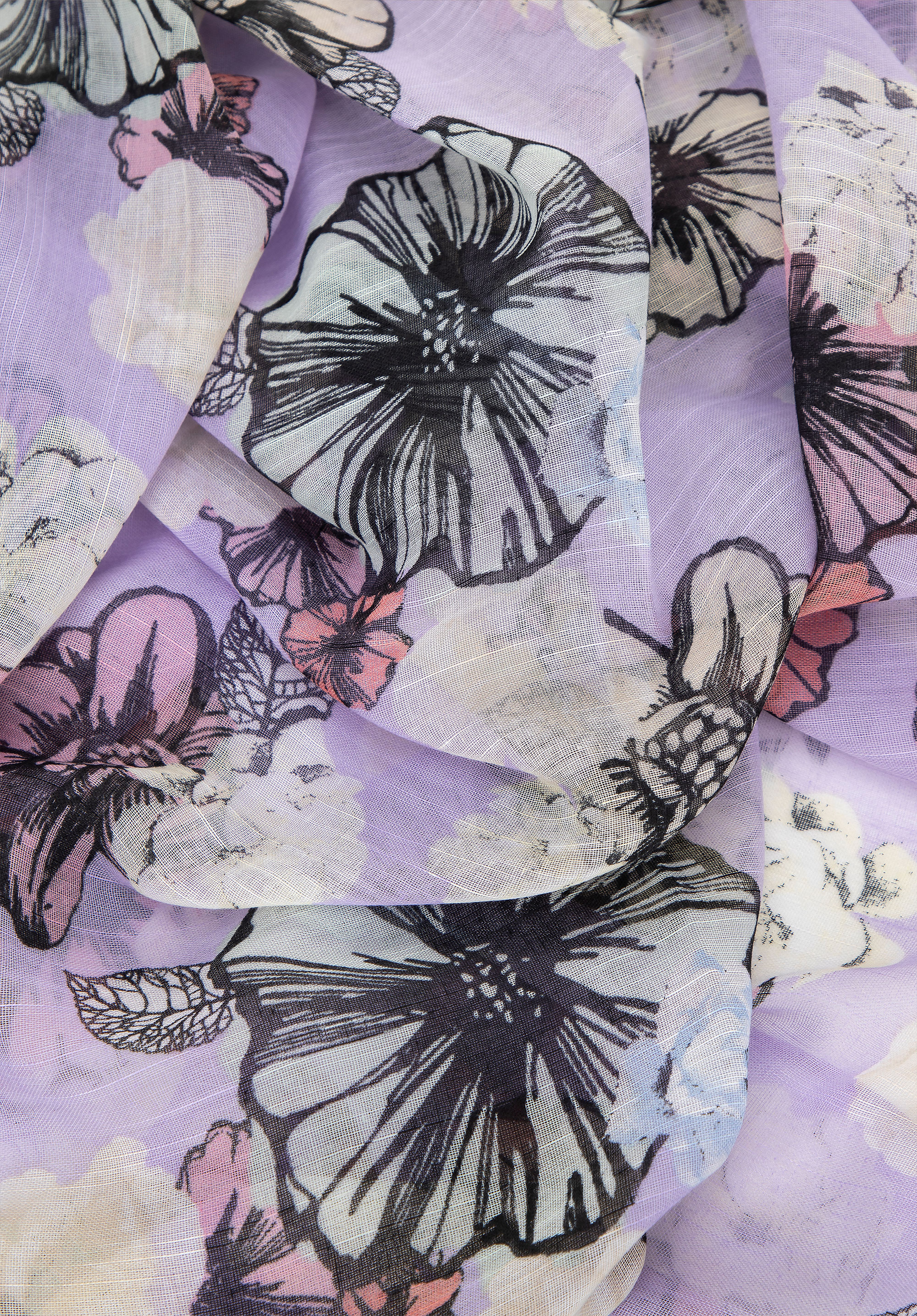 Ніжний жіночий шарф з квітковим візерунком, кремово-фіолетовий, 100-7D-010-XV, Фото 1