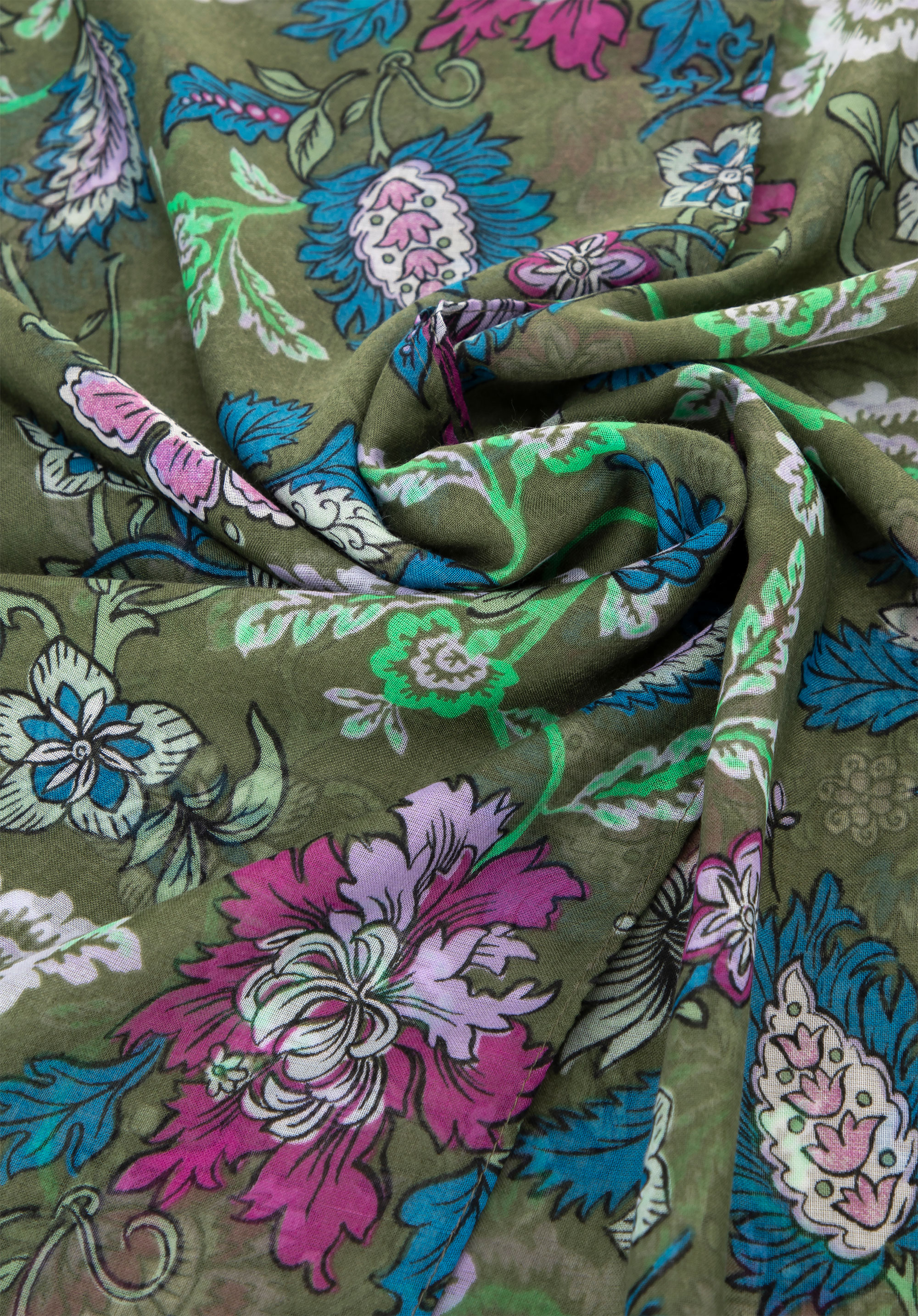 Жіночий шарф у квітковий візерунок, зелено-синій, 100-7D-012-XZ, Фото 1