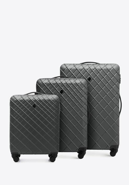 ABS bőröndszett rácsos díszítéssel, acél - fekete, 56-3A-55S-31, Fénykép 1