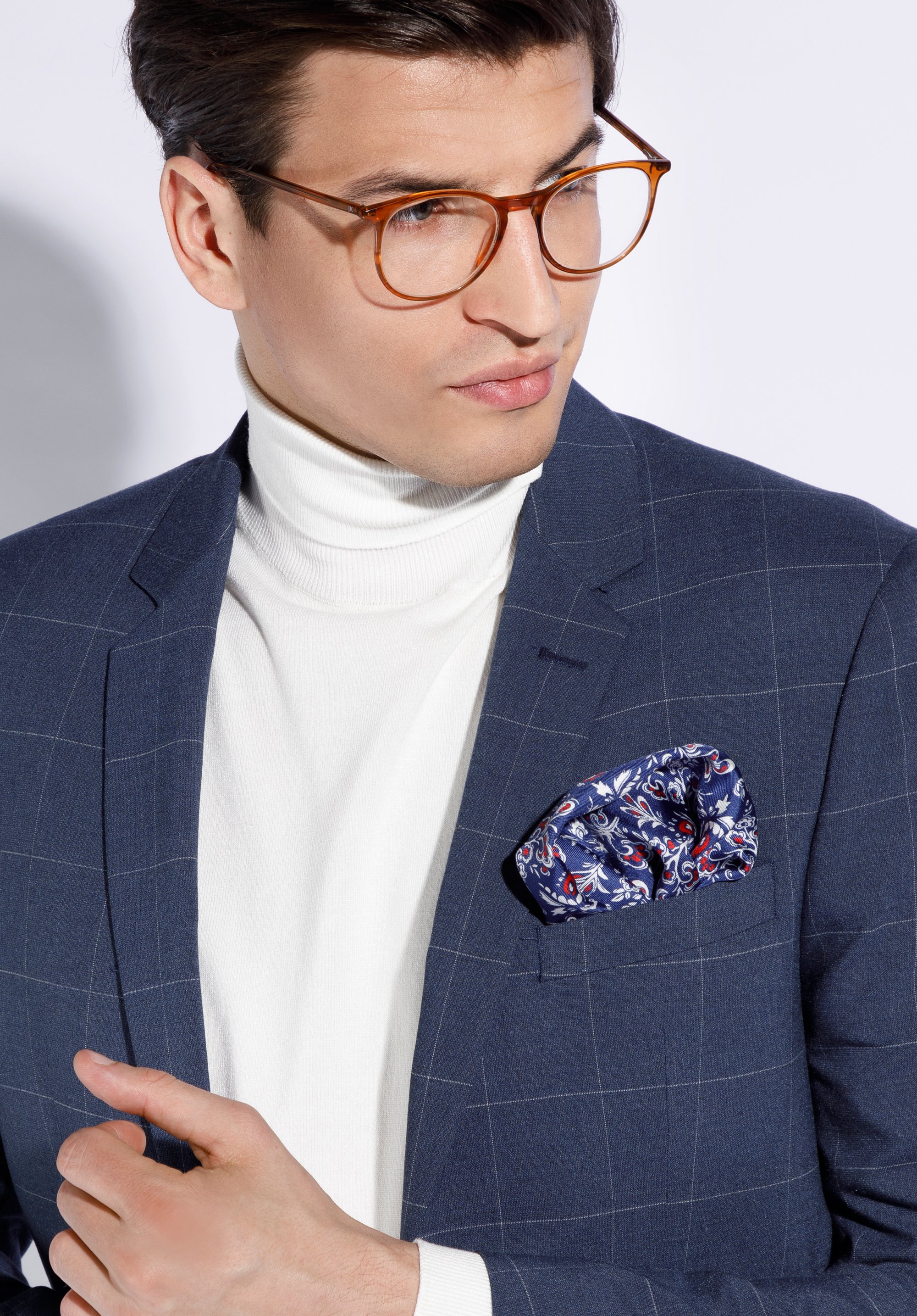 Batistă de buzunar din mătase cu model, alb - albastru, 96-7P-001-X12, Fotografie 1