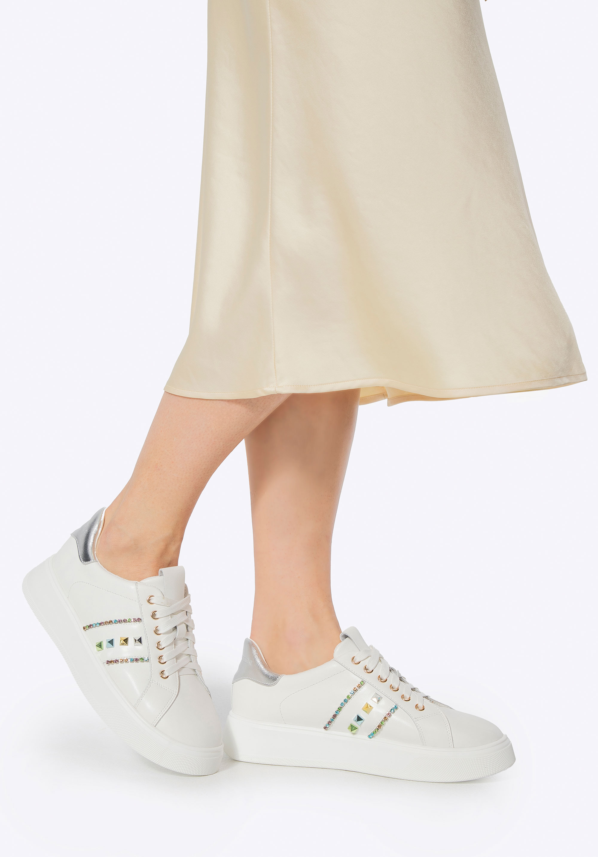 Sneakerşi din piele ecologică cu accesorii, alb - argintiu, 100-DP-500-G-37, Fotografie 1