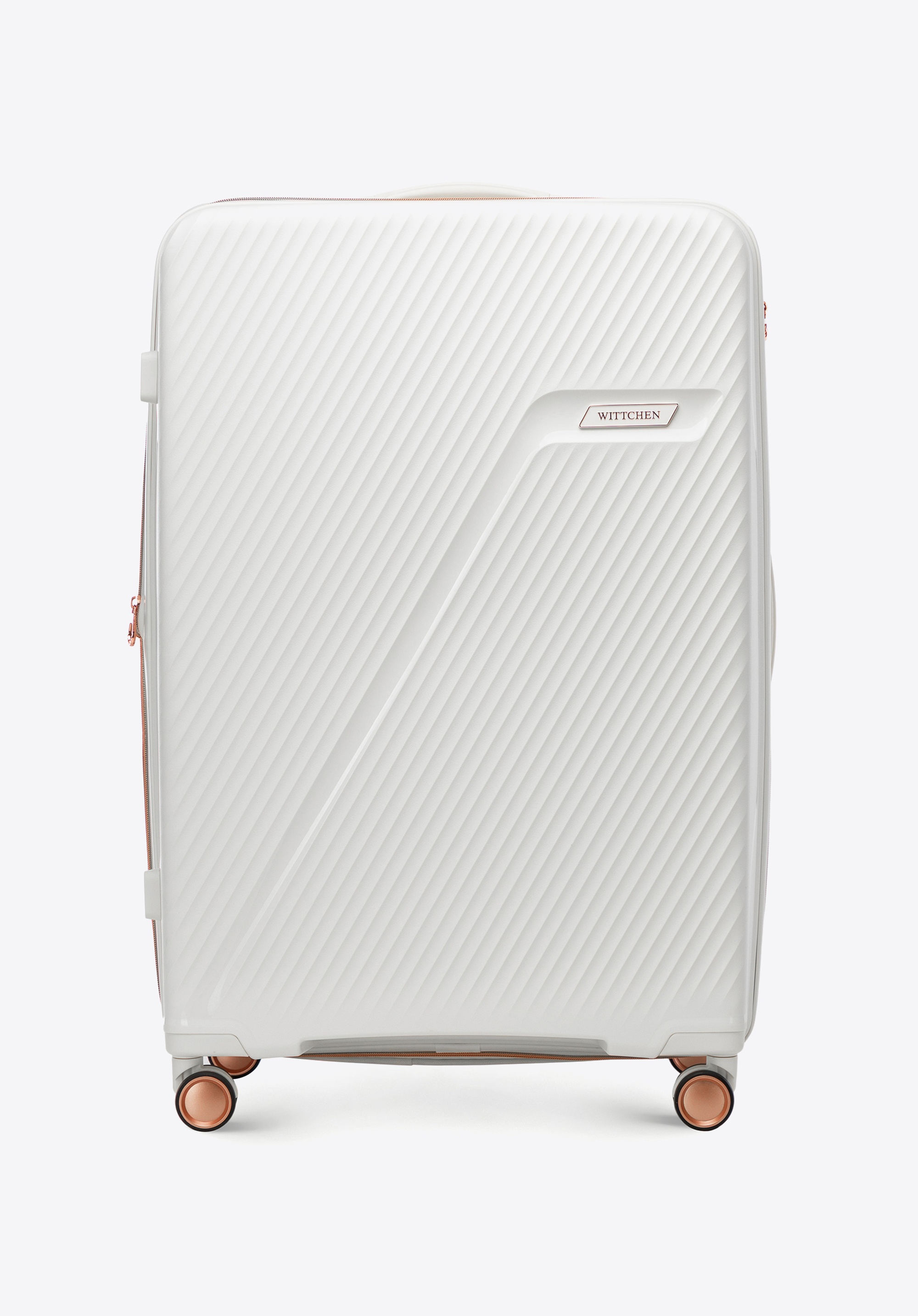 Valiză mare din polipropilenă cu model diagonal, crem-aurie, 56-3T-503-89G, Fotografie 1