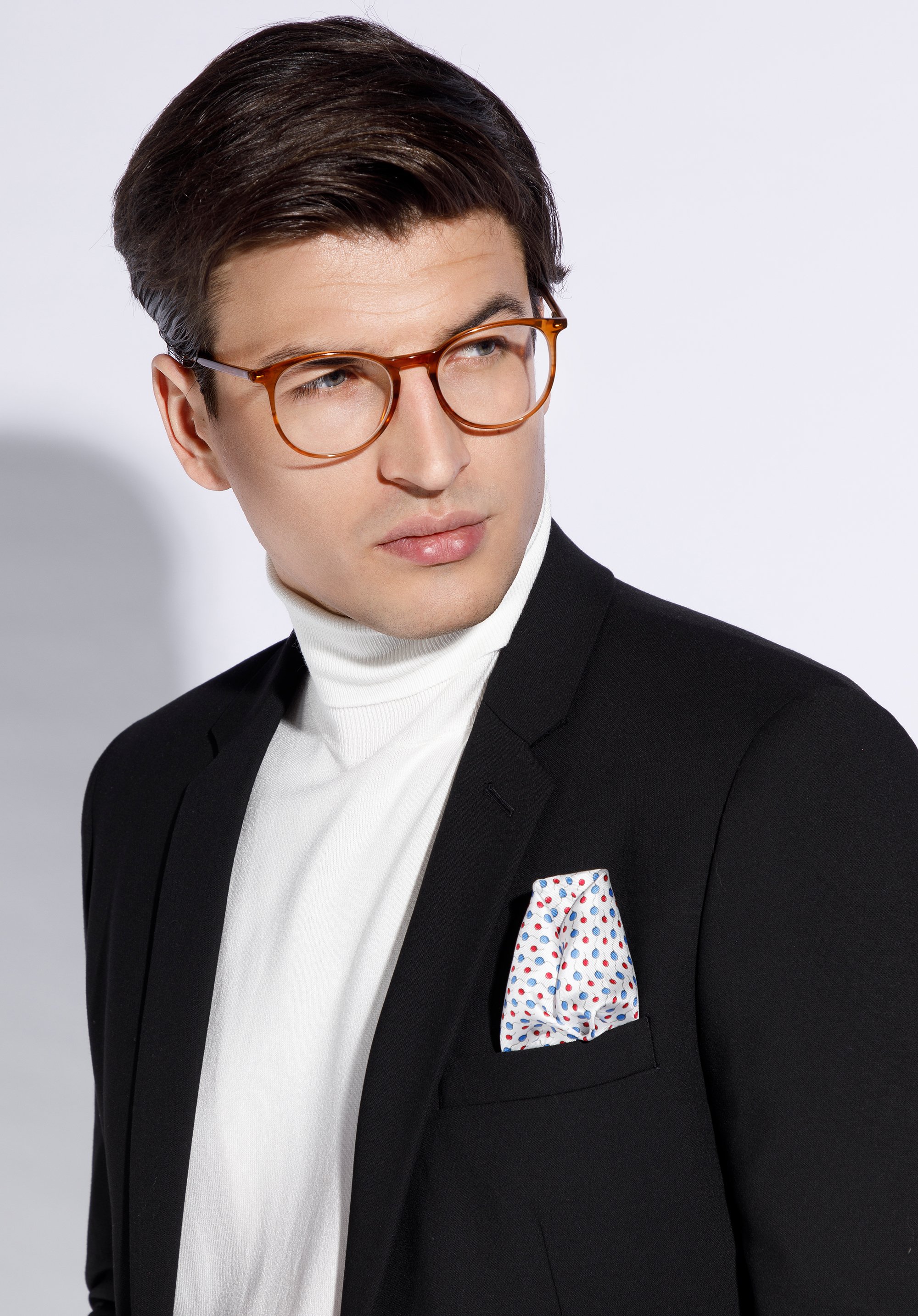 Batistă de buzunar din mătase cu model, alb - bleumarin, 96-7P-001-X2, Fotografie 1