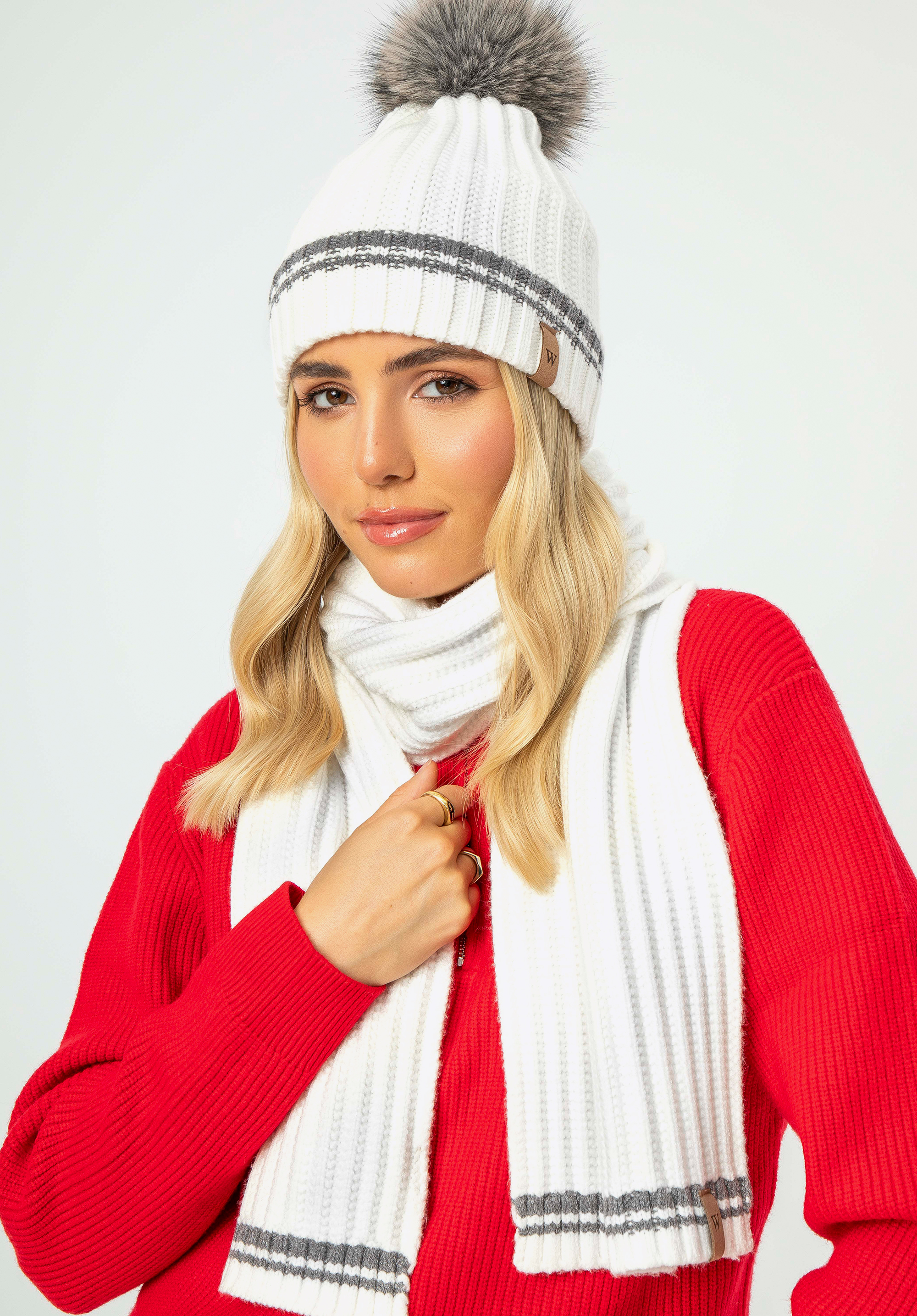 Eșarfă de damă din tricot gros, alb, 99-7F-003-08, Fotografie 1