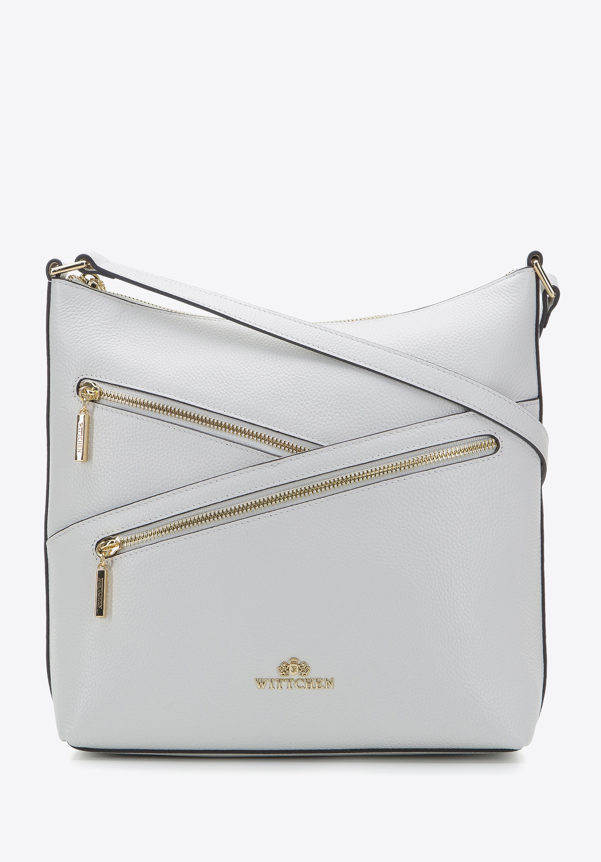 Geanta de tip sac cu fermoare diagonale, alb, 94-4E-633-0, Fotografie 1