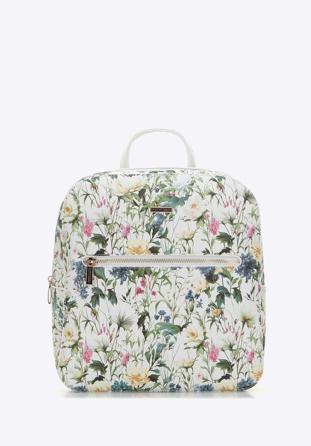 Geanta rucsac de dama din imitatie de piele cu imprimeu floral, alb, 98-4Y-201-0, Fotografie 1