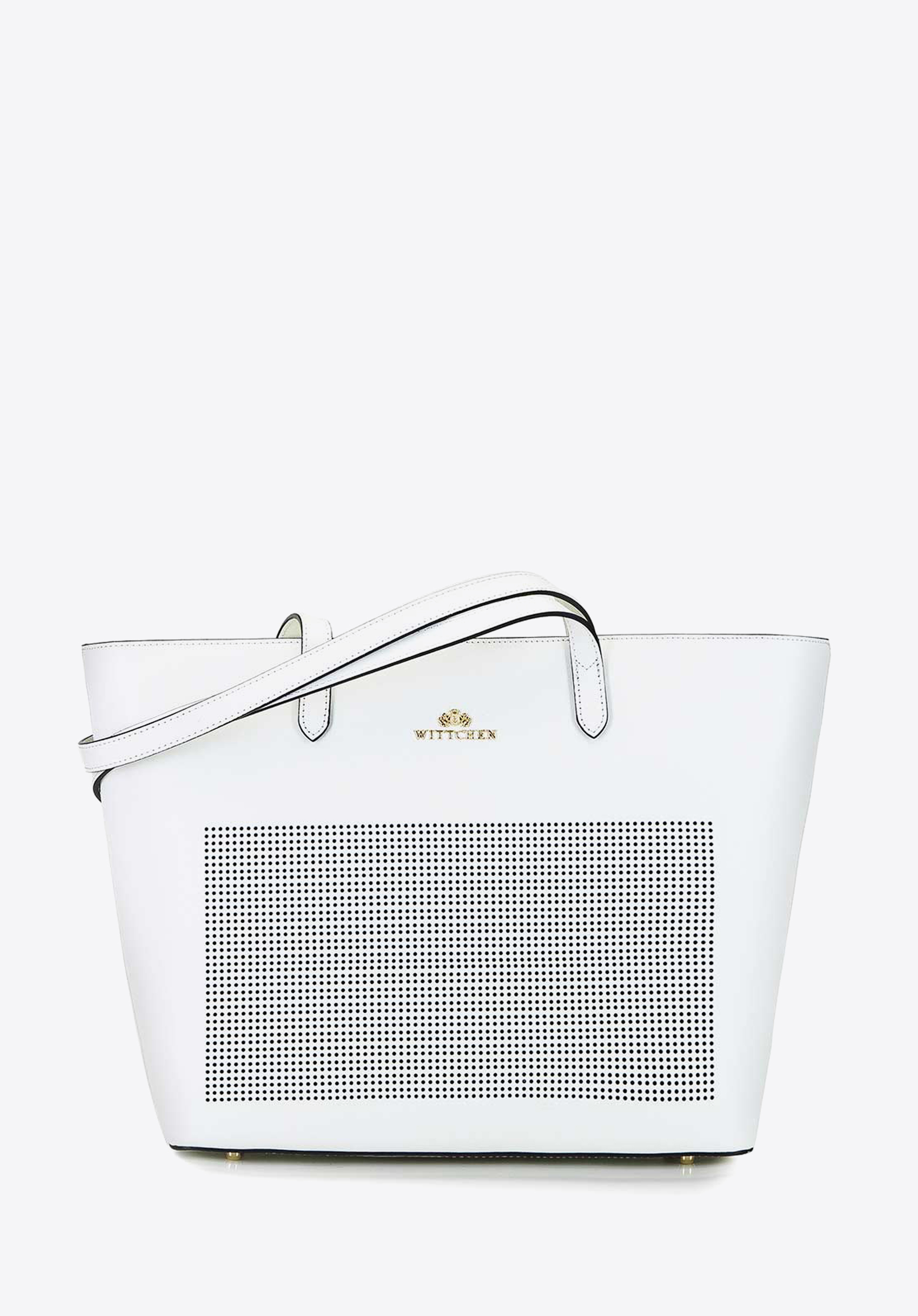 Geanta shopper din piele cu gauri, alb, 92-4E-640-0, Fotografie 1