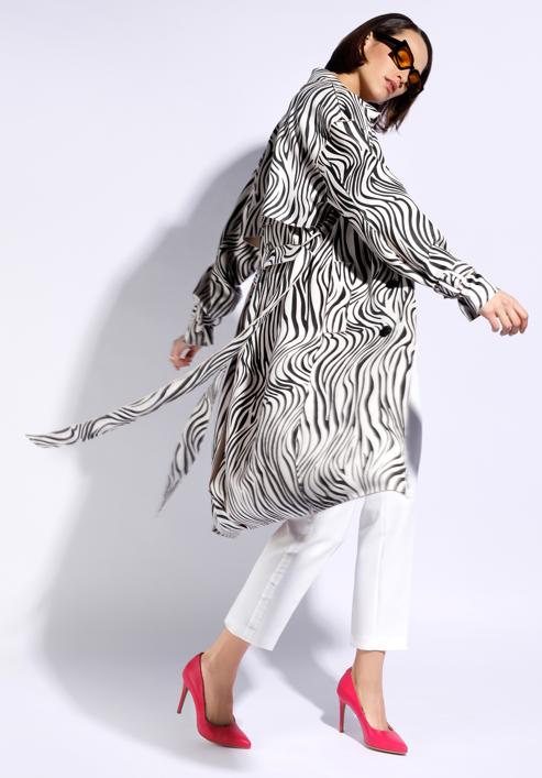 Palton de damă cu imprimeu animal print și pieptar dublu pentru femei, alb - negru, 96-9P-107-10-M, Fotografie 2