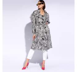 Palton de damă cu imprimeu animal print și pieptar dublu pentru femei, alb - negru, 96-9P-107-10-M, Fotografie 1