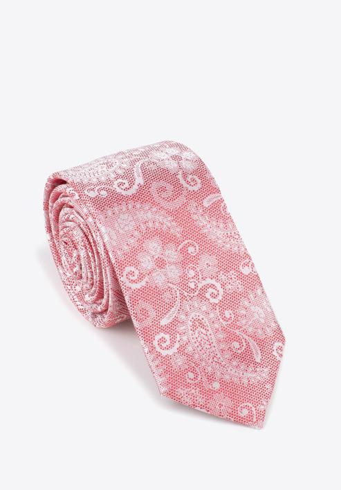 Cravată din mătase cu model, alb - roșu, 97-7K-001-X2, Fotografie 1