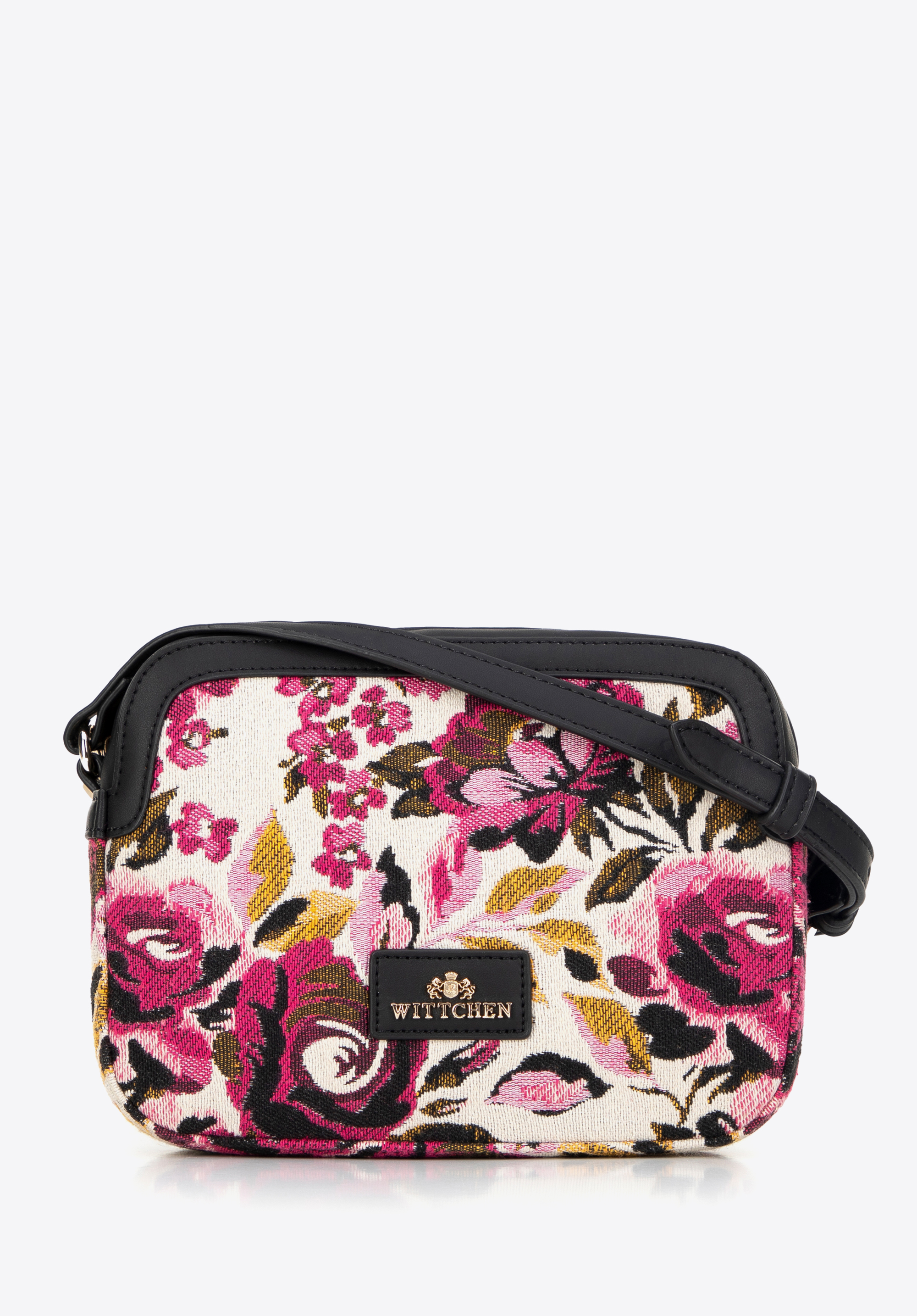 Geantă de mână pentru femei din jacquard și piele ecologică, alb - roz, 99-4E-503-11, Fotografie 1