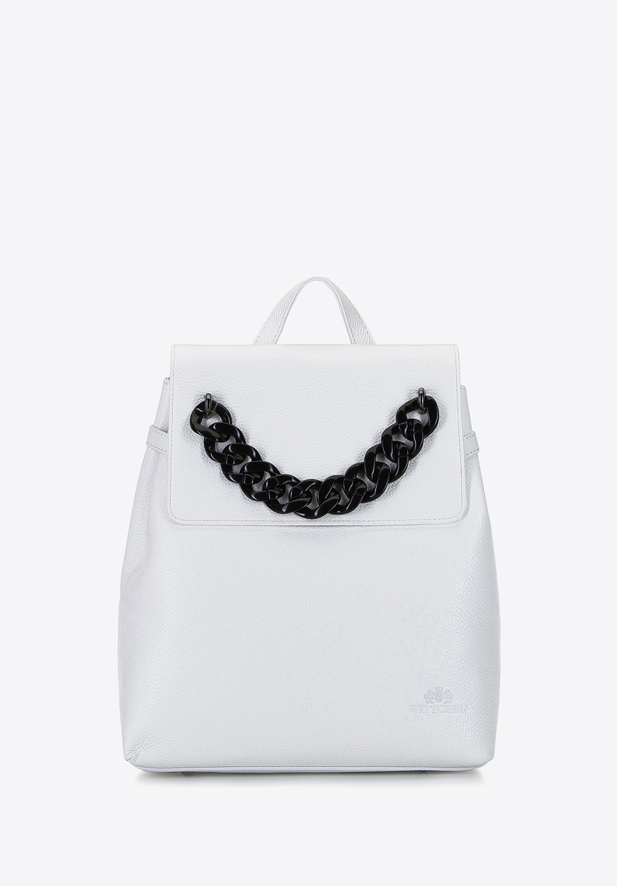 Rucsac de dama din piele cu lant, alb, 92-4E-307-0, Fotografie 1