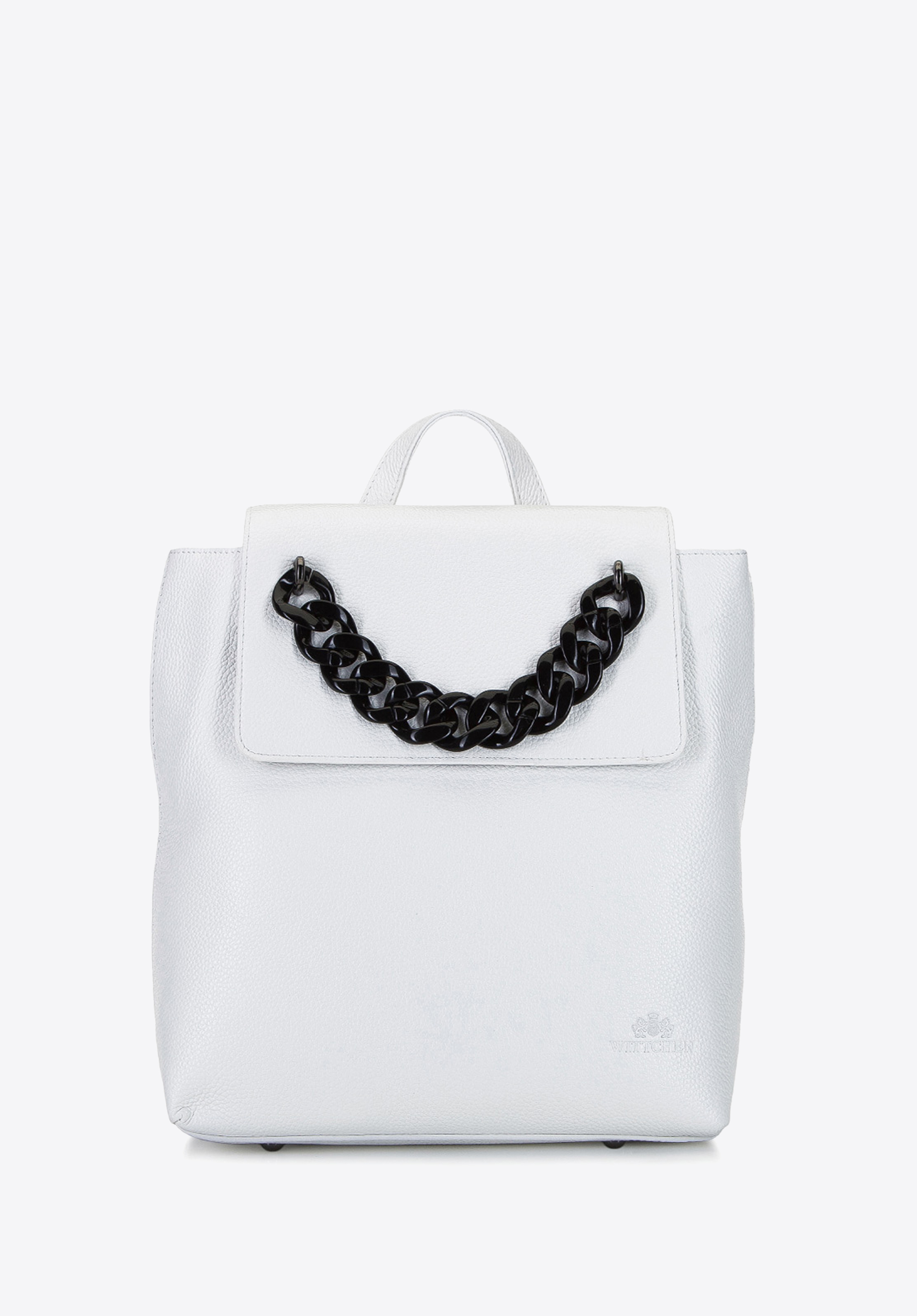 Rucsac de dama din piele cu lant, alb, 92-4E-307-0, Fotografie 1