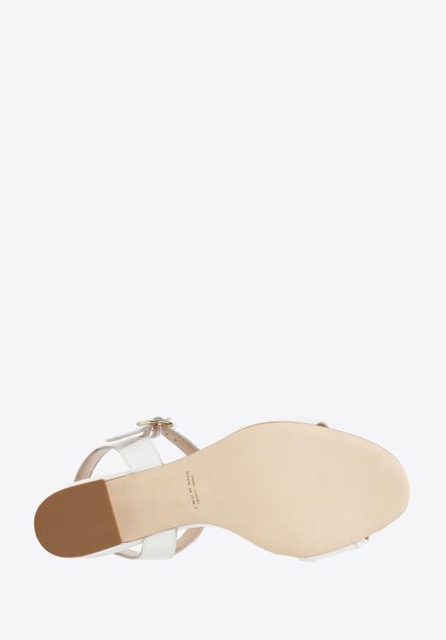 Sandale din piele cu toc cu cataramă aurie, alb, 94-D-109-0-36, Fotografie 6